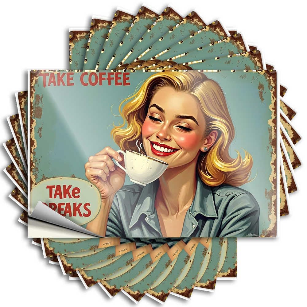 Tattoos Hat Crazy Relax and Enjoy: Vintage Coffee Break Poster for Taupe - Van Easy Peel Removable(6X9CM)