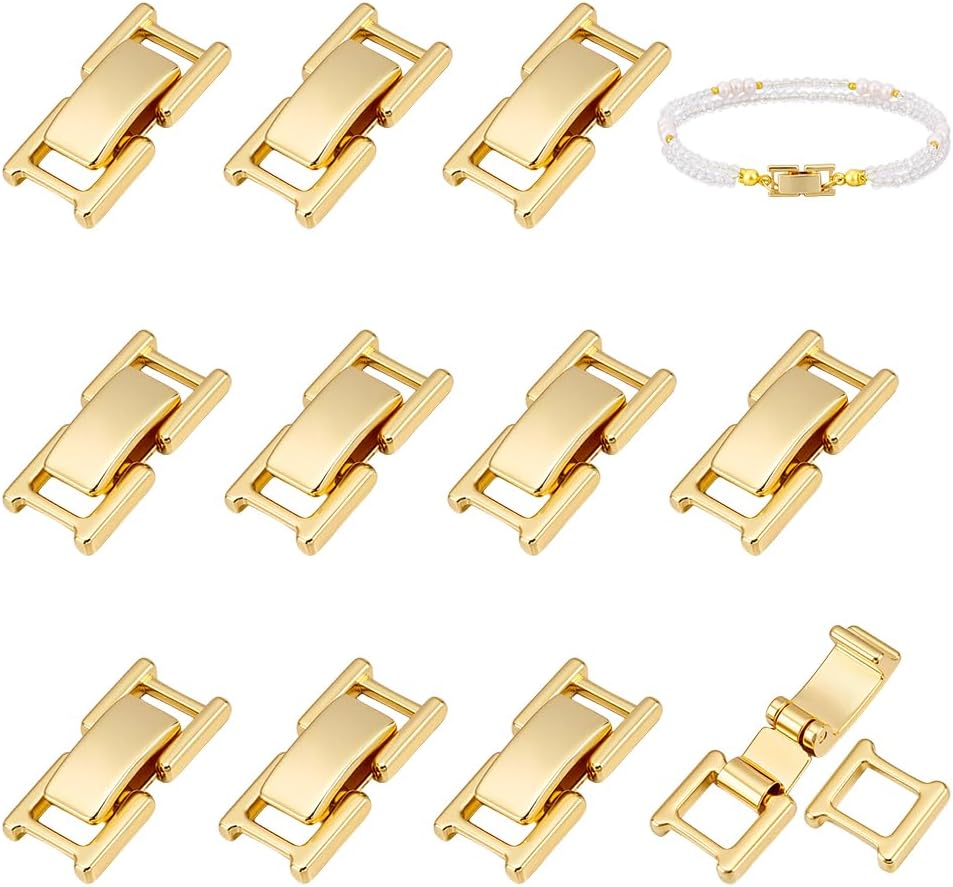 PH PandaHall 12Pcs 24K Gold Plated Foldover Clasps Rectangle Watch Band Clasps Jewelry Extenders Clasp Closures Fold Over Clasp for Necklaces Bracelets Jewelry DIY Crafts, 14x7mm