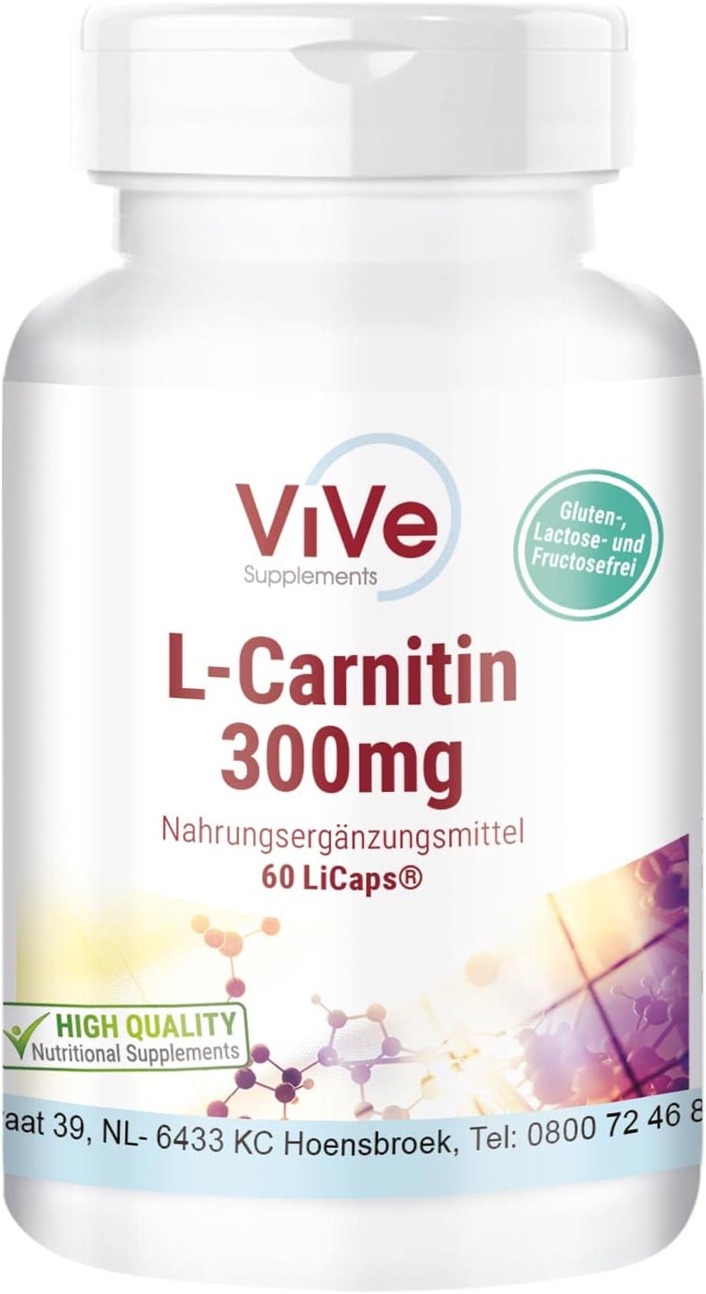 L-Carnitine 300mg – 60 capsules – kristallijn carnipure-carnitine in luchtdichte LiCaps – hoge dosis en veganistisch | Kwaliteit uit Duitsland van ViVe Supplements