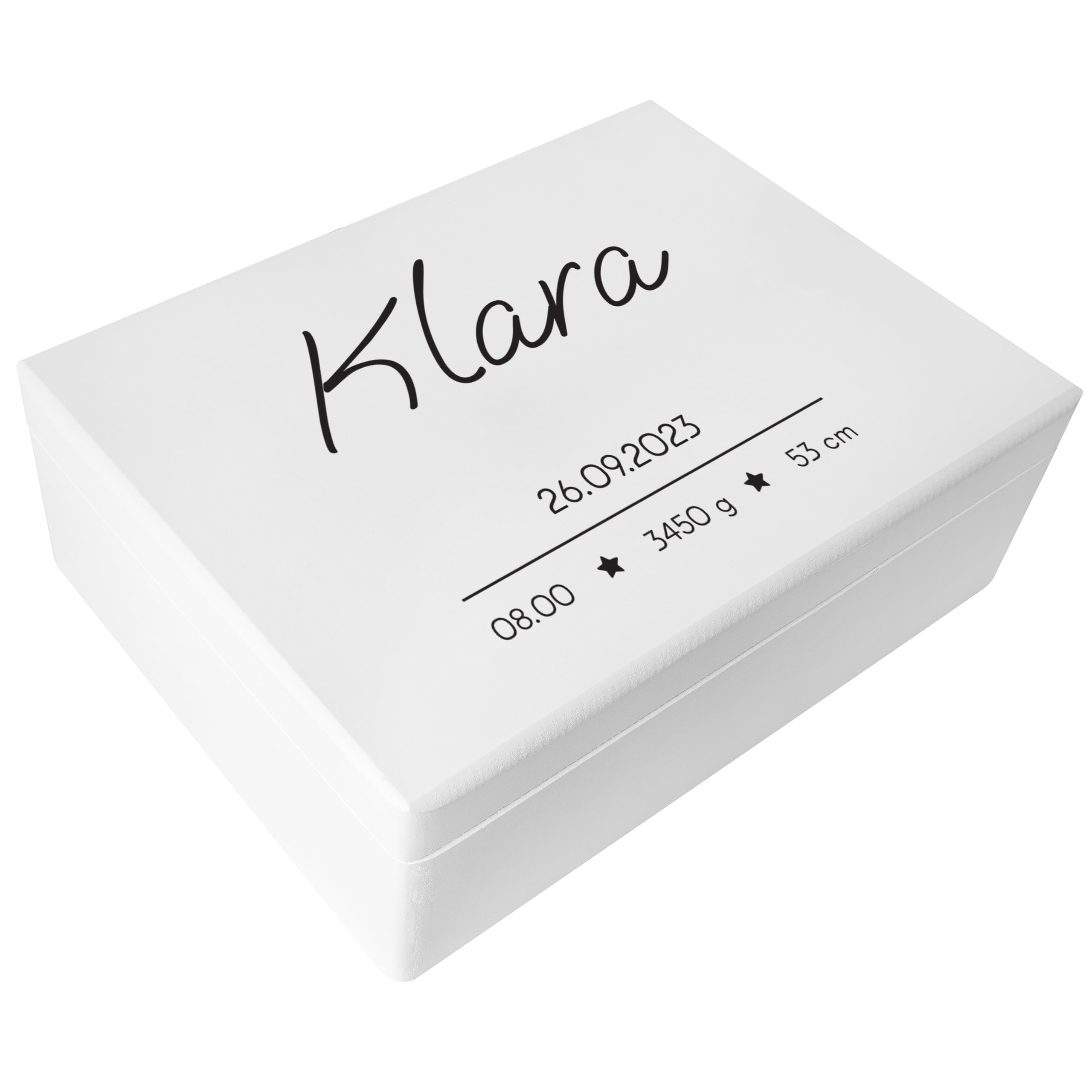 Creative DECO Blanca Caja de Recuerdos Personalizada para Bebés/Regalo | Nacimiento Personalizado con Nombre | Minimalista Estrellas | Cajas de Madera Personalizadas para Niños | para Niño y Niña