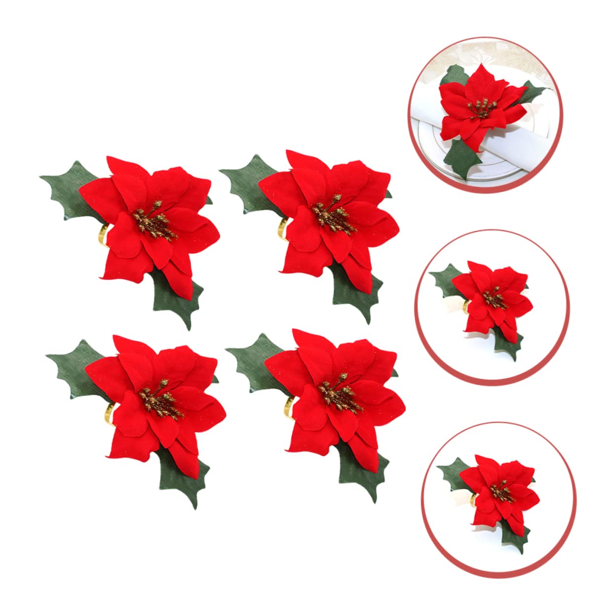 Cabilock 16 Pièces Ronds De Serviette Safran Porte-Serviette Fleuri Décor Floral Ornements De Fleurs Boucle De Serviette De Noël Boucles De Serviette Porte-Serviettes Fleur De Soie Rouge