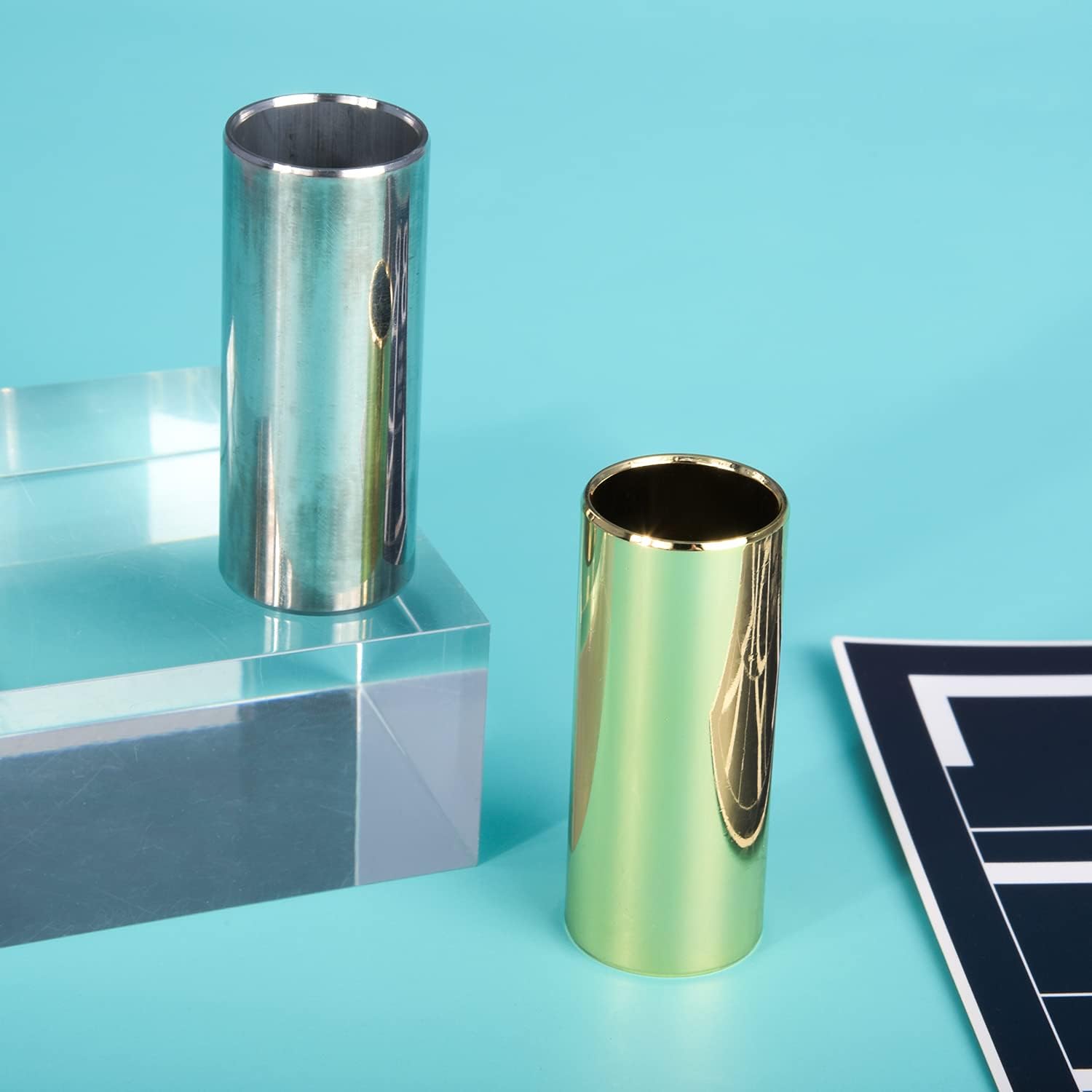 Matory 2 Pieces Stainless Steel Guitar Slide Gold Silver Guitar Slide