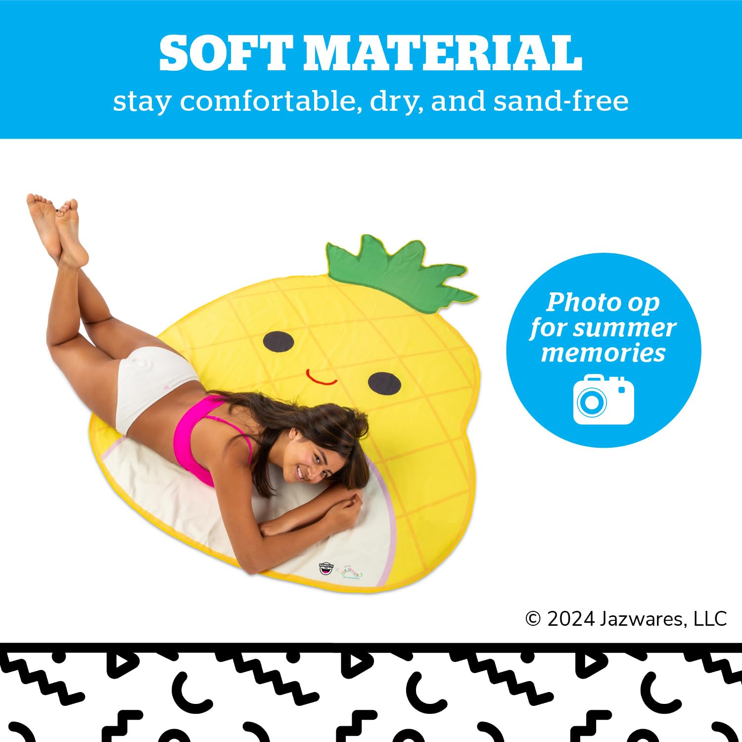 BigMouth x Squishmallows Maui Ananas koc plażowy, duży uroczy koc podróżny Squishmallow, letni niezbędnik dla dzieci