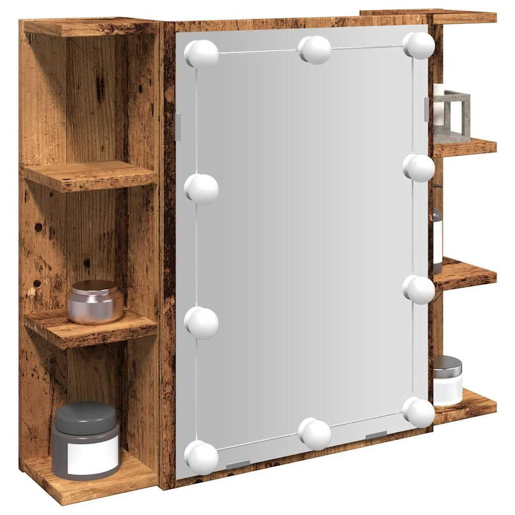 Armoire à Miroir avec LED en Vieux Bois 70x16,5x60 cm Meuble Rangement Salle de Bain avec éclairage USB et Grand Espace de Stockage