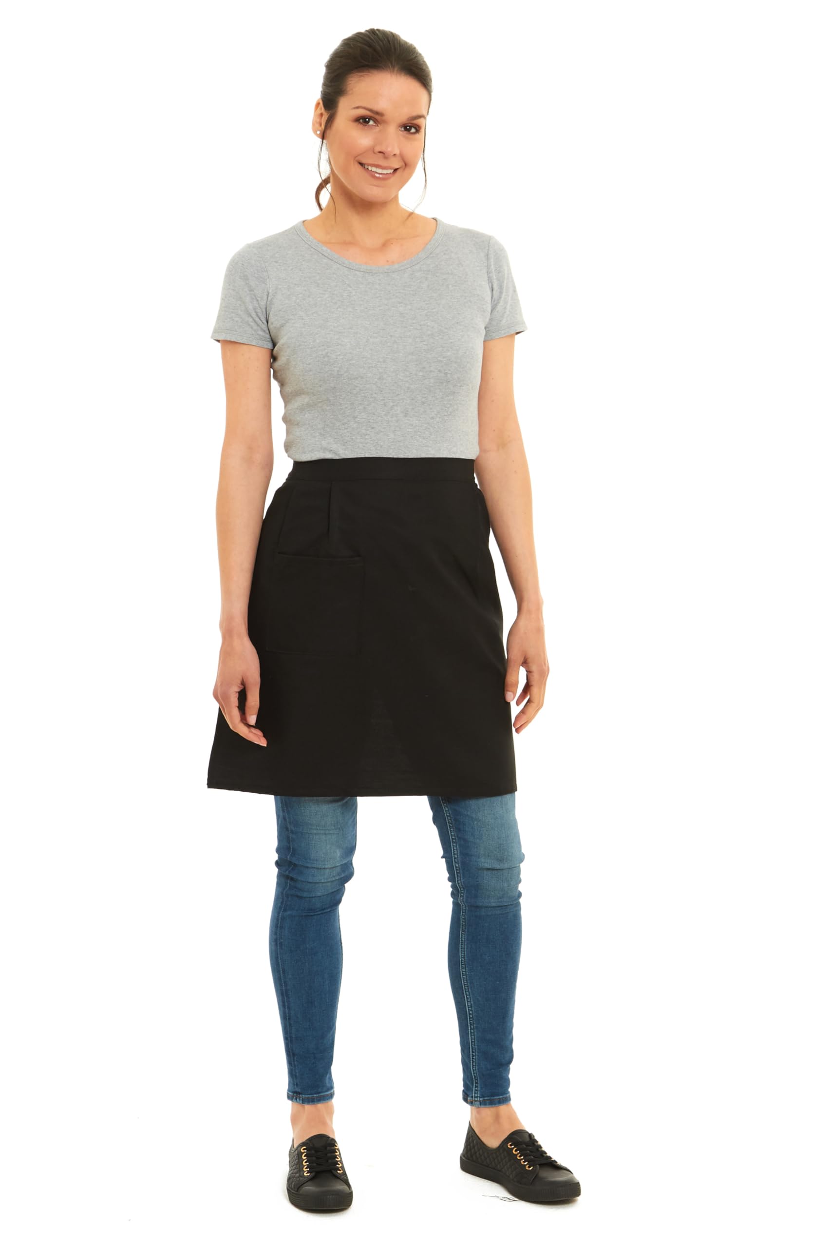 Tesmark Men's Black Plain Half Aprons For And Wo With Pockets, One Size Plain Colour Versatile Aprons Ideal For Home Chef Waitress Bbq And Professional Use (Black)