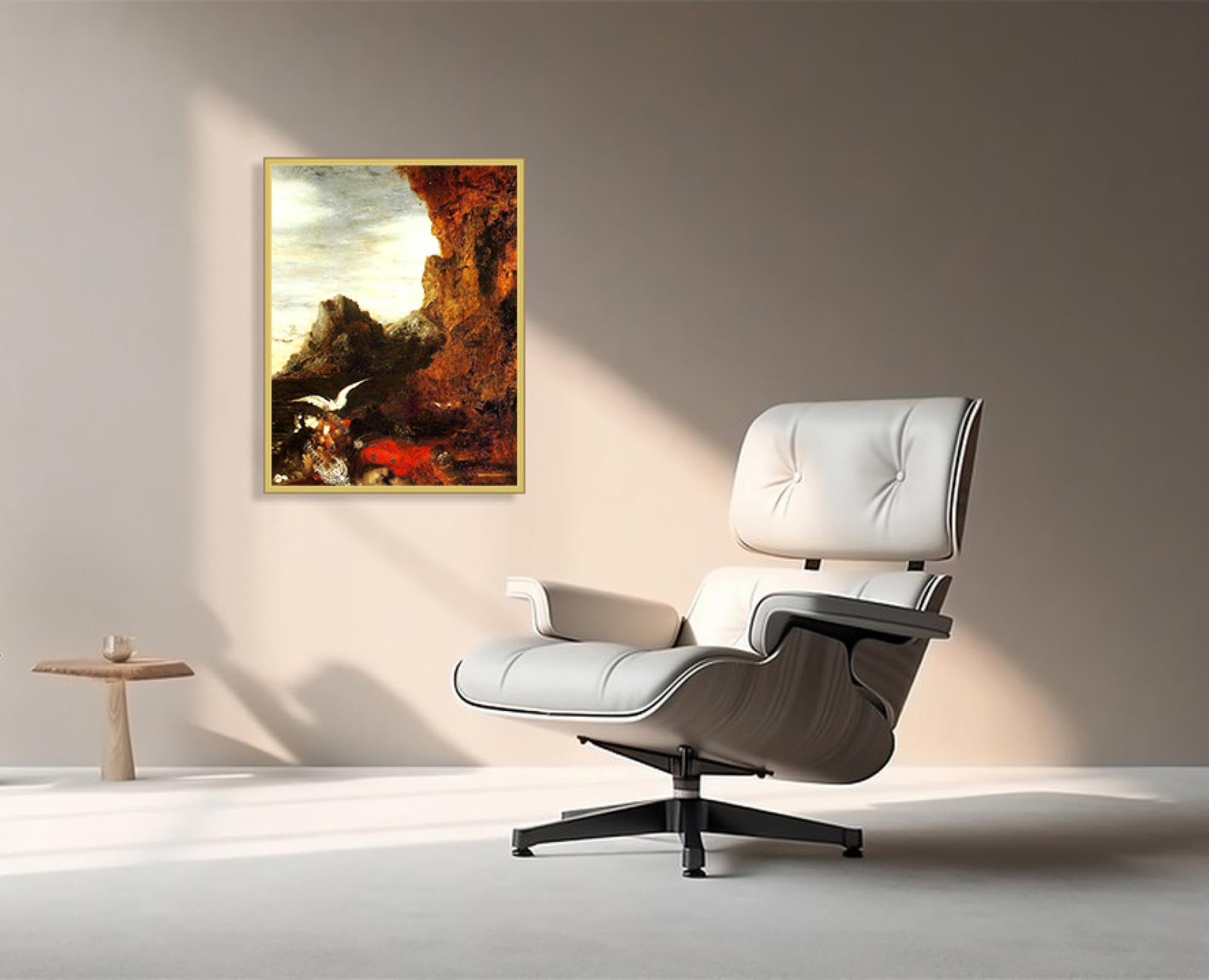 RYLJCZ Słynne wydruki na ścianę Gustave Moreau- Śmierć Safony - Reprodukcje obrazów na płótnie- Oprawione obrazy Giclee plakaty dekoracja ścienna 40 x 50 cm (15,8 x 19,7 cala) złota ramka