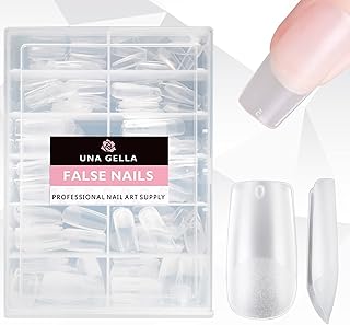 UNA GELLA Short Square Gel Nail Tips Full Matte 216 pcs Square Fake Nails Square Press on Nails Pre-shape Full Cover Acrylic Square Nails French False Nails 12 Sizes Soft Gel Tips