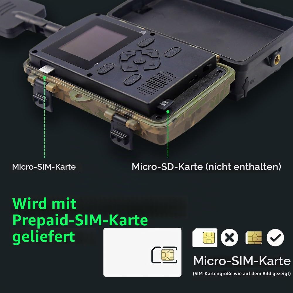 4G Profi-Wildkamera 60MP 4K mit 32 GB Speicherkarte und 4G SIM Card, Top-Bewegungserkennung, unsichtbarer Blitz für Nachtsicht, App-Übertragung