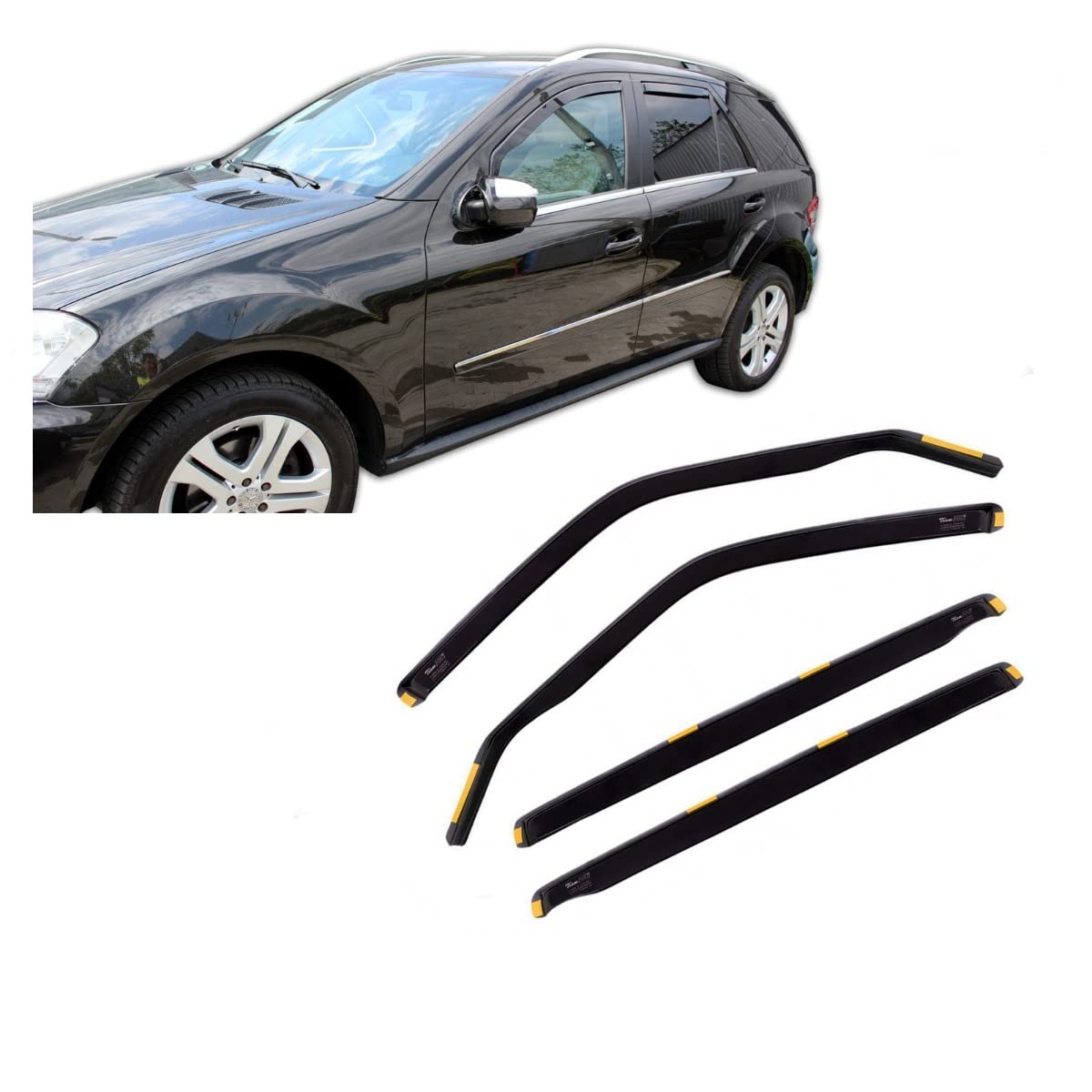 J&J AUTOMOTIVE Windabweiser passend für Mercedes ML Klasse W164 5-Türer 2005-2012 4tlg, Heko Regenabweiser Vorne Hinten Getönt Dunkel Passform