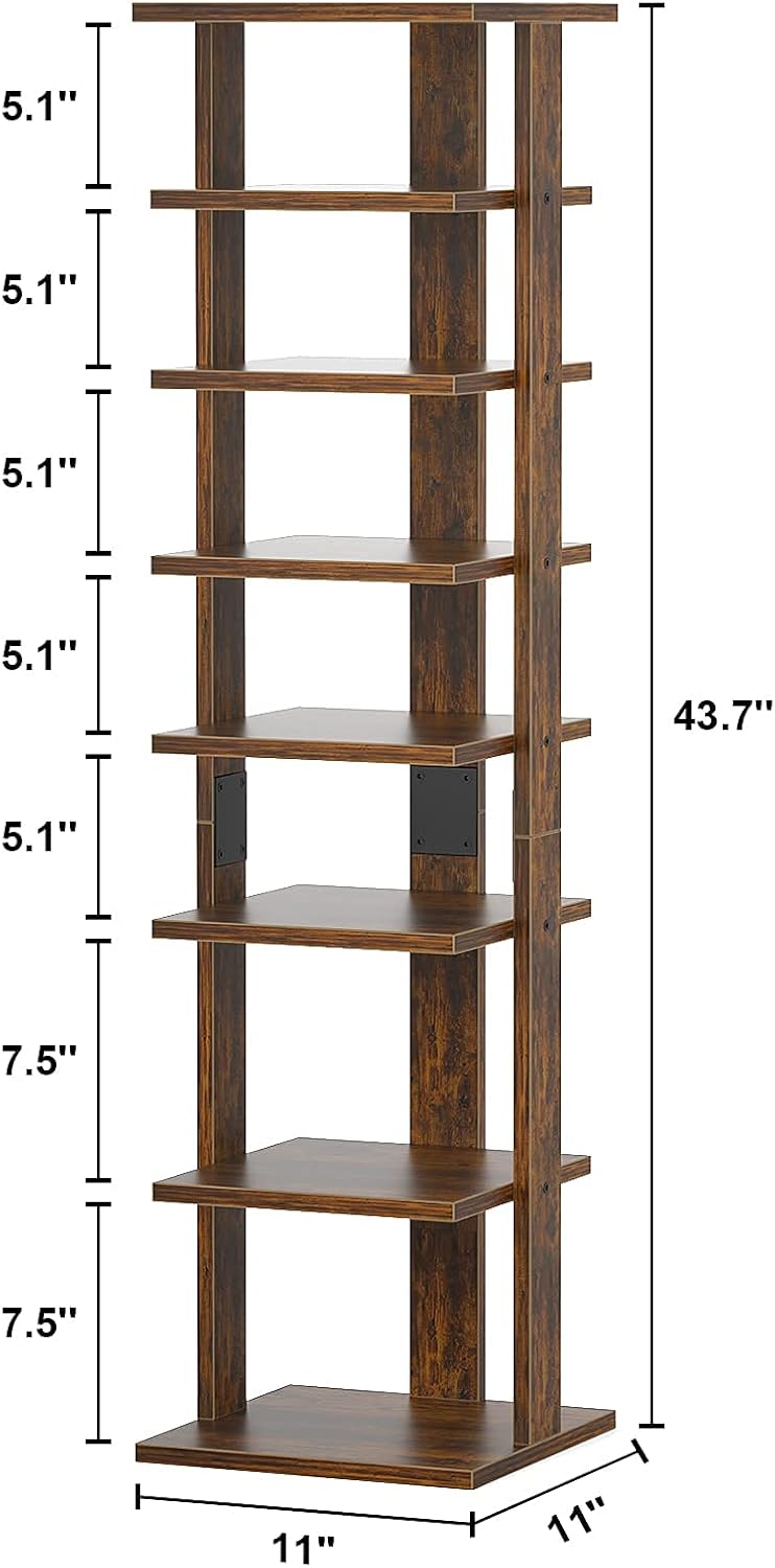 Review Discount Karcog Vertical Shoe Rack, 8 Tiers Wooden Shoe Shelf, Space Saving Narrow Shoe Rack Tall Shoe Rack Organizer, Entryway Shoe Storage Stand for Small Space, Rustic Brown