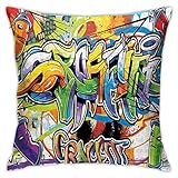 Colorful Street Graffiti Throw Pillow Cover 18'X18', Double Side Design Bolster Pillowcase,...