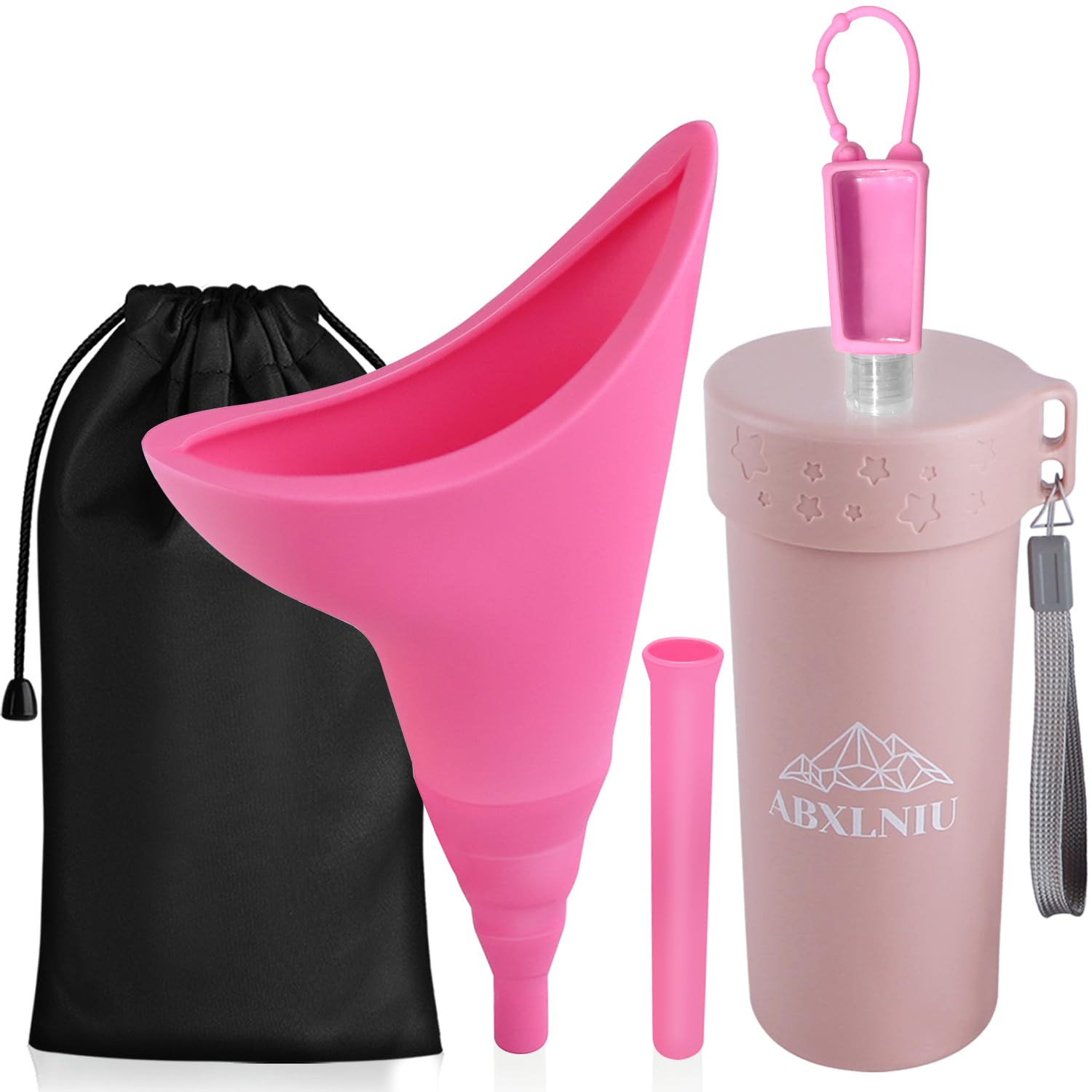 Female Urination Device, Reusable Female Urinal Funnel with Silicone Tube, Pee Funnel for Women Standing Up Used for Car Outdoor Activities, Includes Carrying Bag, Waterproof Cup