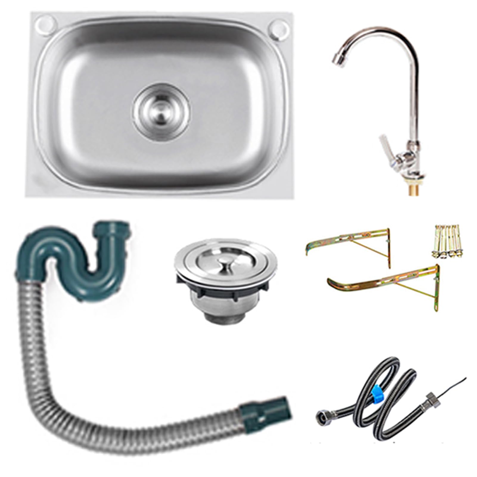 Lavello da Cucina,lavello Cucina in Acciaio Inox,lavamani,Montaggio a Parete,1 Vasca con Rubinetto,per Bagno,Cucina,Lavanderia,Facile Pulire (48x35cm)