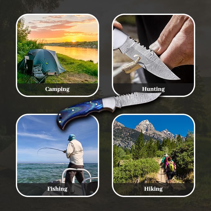 Miniatura 7 de EDC DAMASCUS Navaja de bolsillo hecha a mano de 6.5 pulgadas con bloqueo trasero plegable pequeño para exteriores, camping, senderismo, hecho de