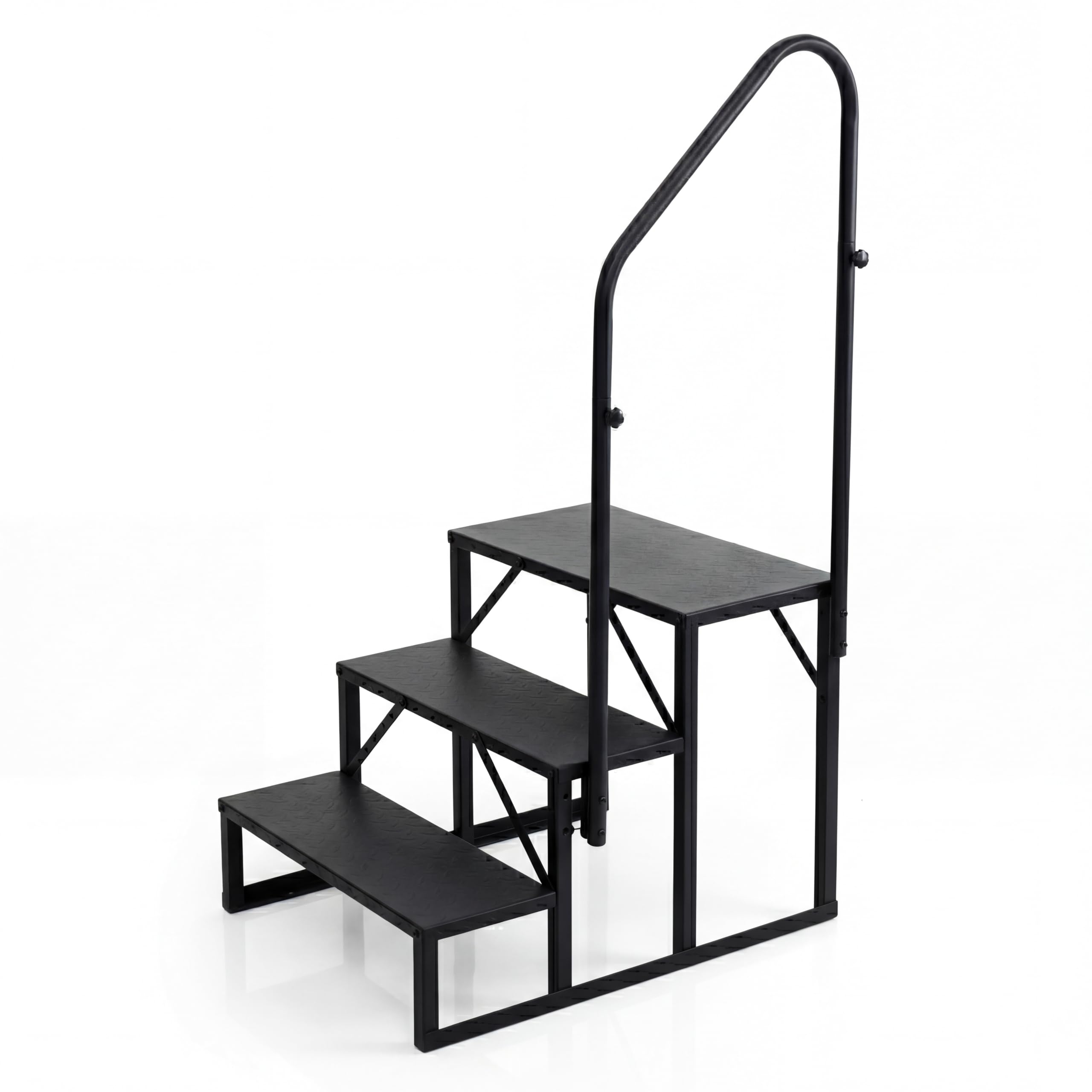 GYMAX Escalera de 3 Peldaños para Autocaravanas – Portátil de Metal, 300 kg de Capacidad. con pasamanos y Plataforma Ancha Antideslizante. Ideal para jacuzzis y Piscinas. Medidas: 79 x 68 x 129 cm