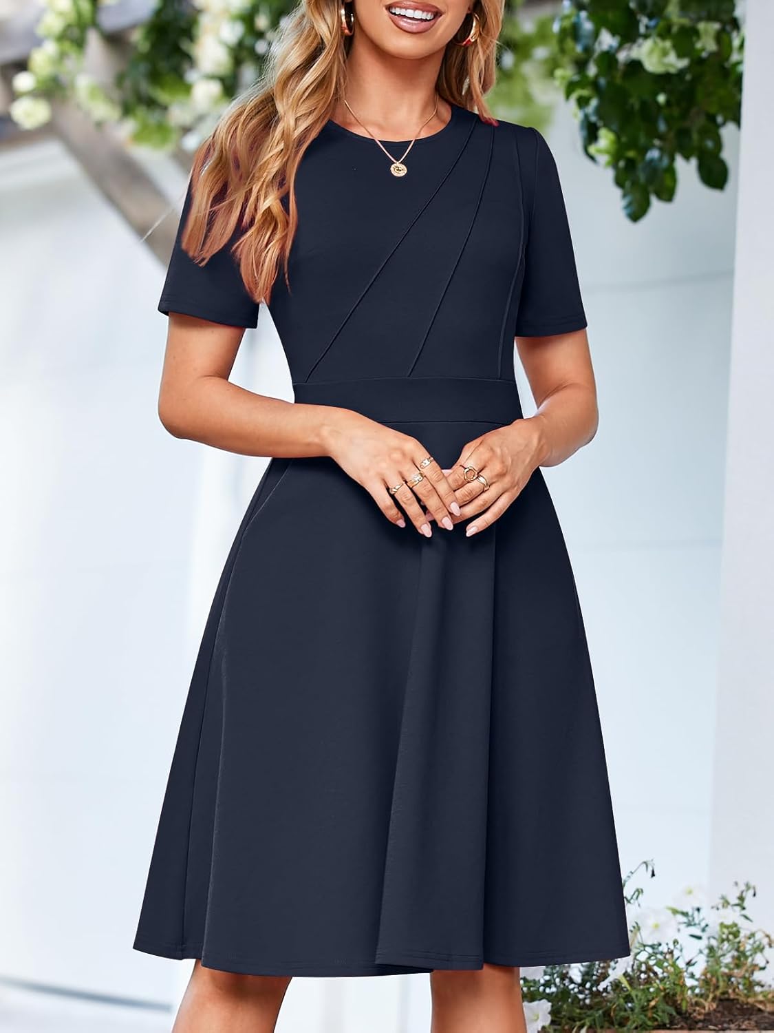 Fit and Flare Work Dresses for Women Business Casual Office Church Cocktail Party Aline Dress with Pockets - Image 6
