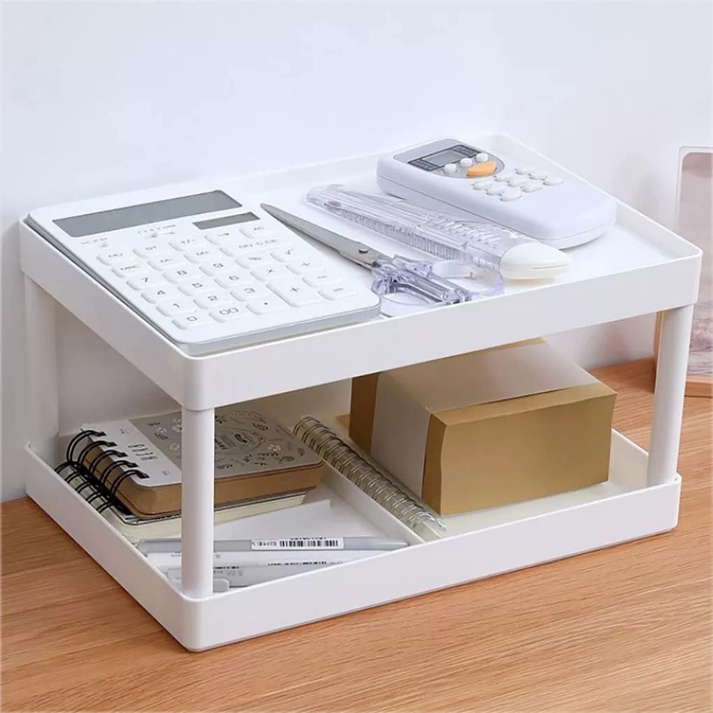 ARURA (LABEL) Double-Layer Storage Shelf Desktop Storage Rack Plastic Desk Shelves Cosmetic Sundries Organizer Storage Multifunctional Shelves (Random Color)