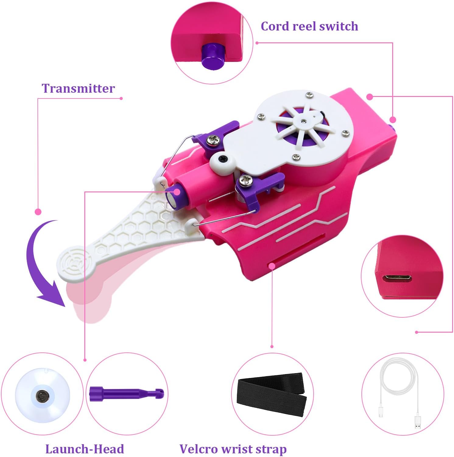 Spider Web Shooters, Web Launcher with Gloves, Realistic Web-Slinging Action Safe and Fun Superhero Toy for Men and Kids - Pink