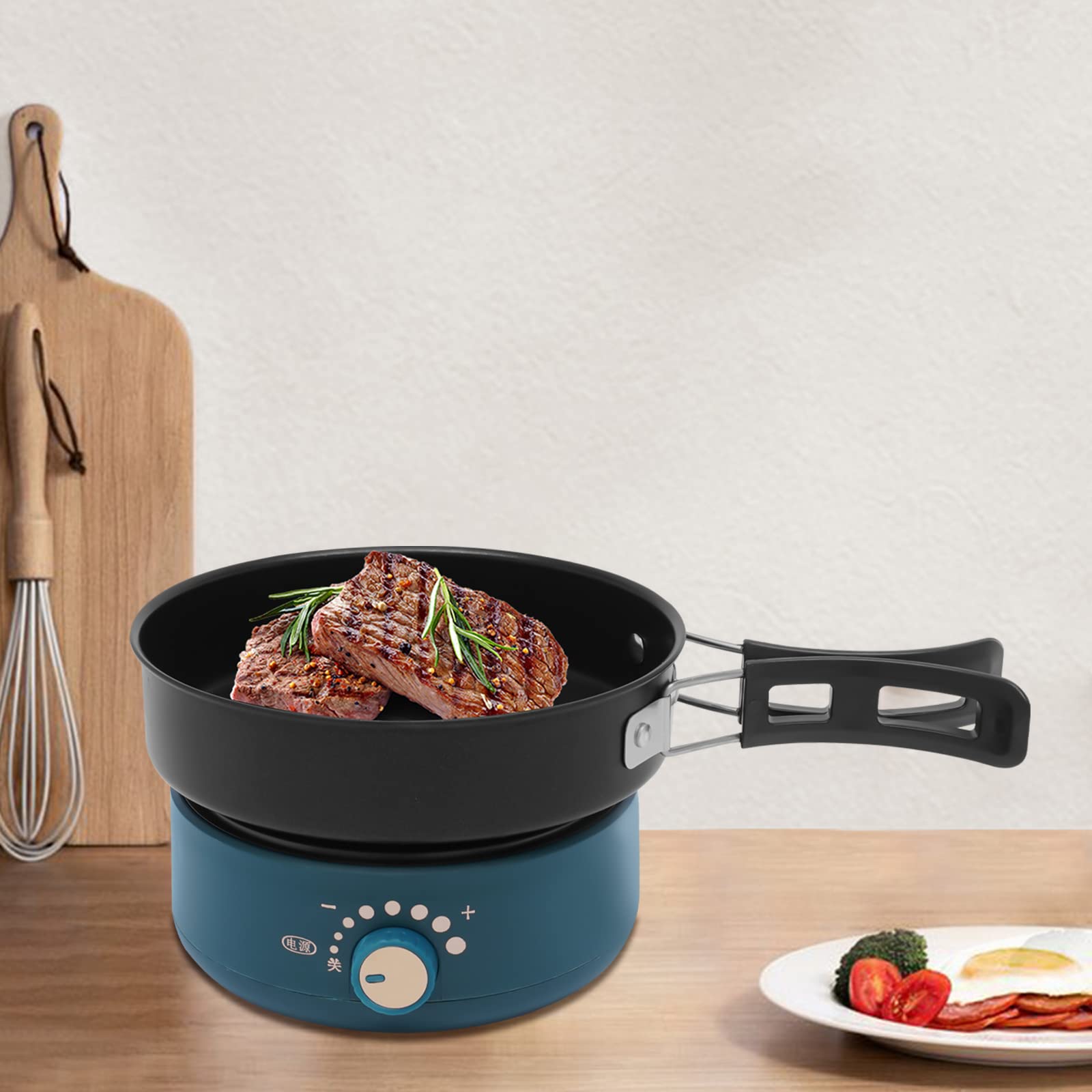 Electric Hot Pot, Folding Portable Multifunctional Non-Stick Split Electric Hot Pot, 110V Travel Small Stew Pot, Mini Cooker Cup with Power Adjustment for Pasta, Soup, Steak, Vegetables (Green)