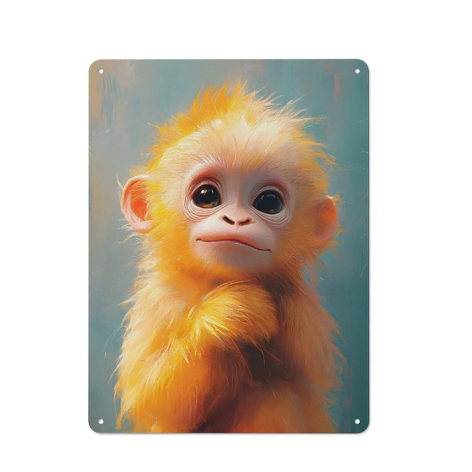 Junmoney Cute Monkey Portrait Tin Wall Plaque 40X30cm With For Guest Room Or Hallway, For Metal Sign Collectors, For Garage And Workshop Walls