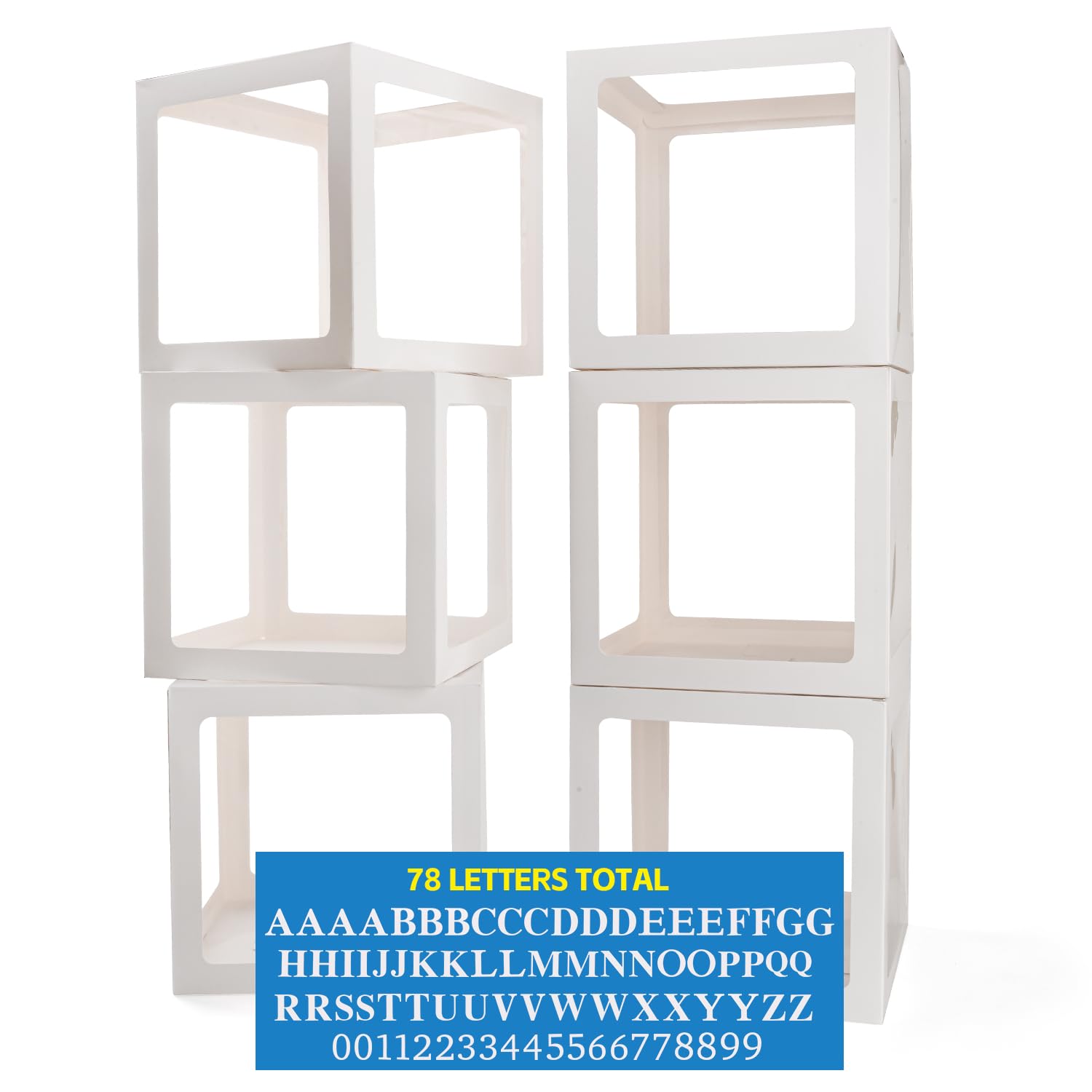 Baby Boxes for Baby Shower White Clear Balloon Box Blocks Gender Reveal Decorations and Birthday Party (6 PCS Balloon Box-78 Letter)