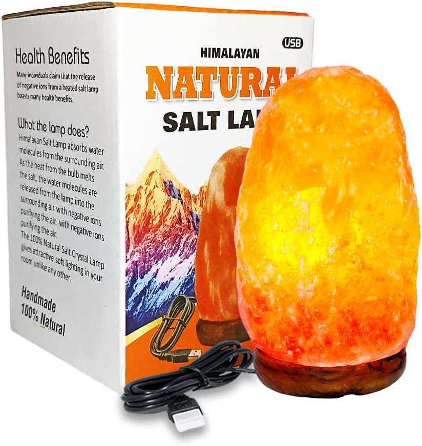 ZEEASHimalayan Mini USB Lamp Pink Rock Crystal Light | 100% Authentic Quality Natural Hand Crafted from Foothills of Himalayas Comes with Complete Fitting Wooden Base (Mini Moon Shape)
