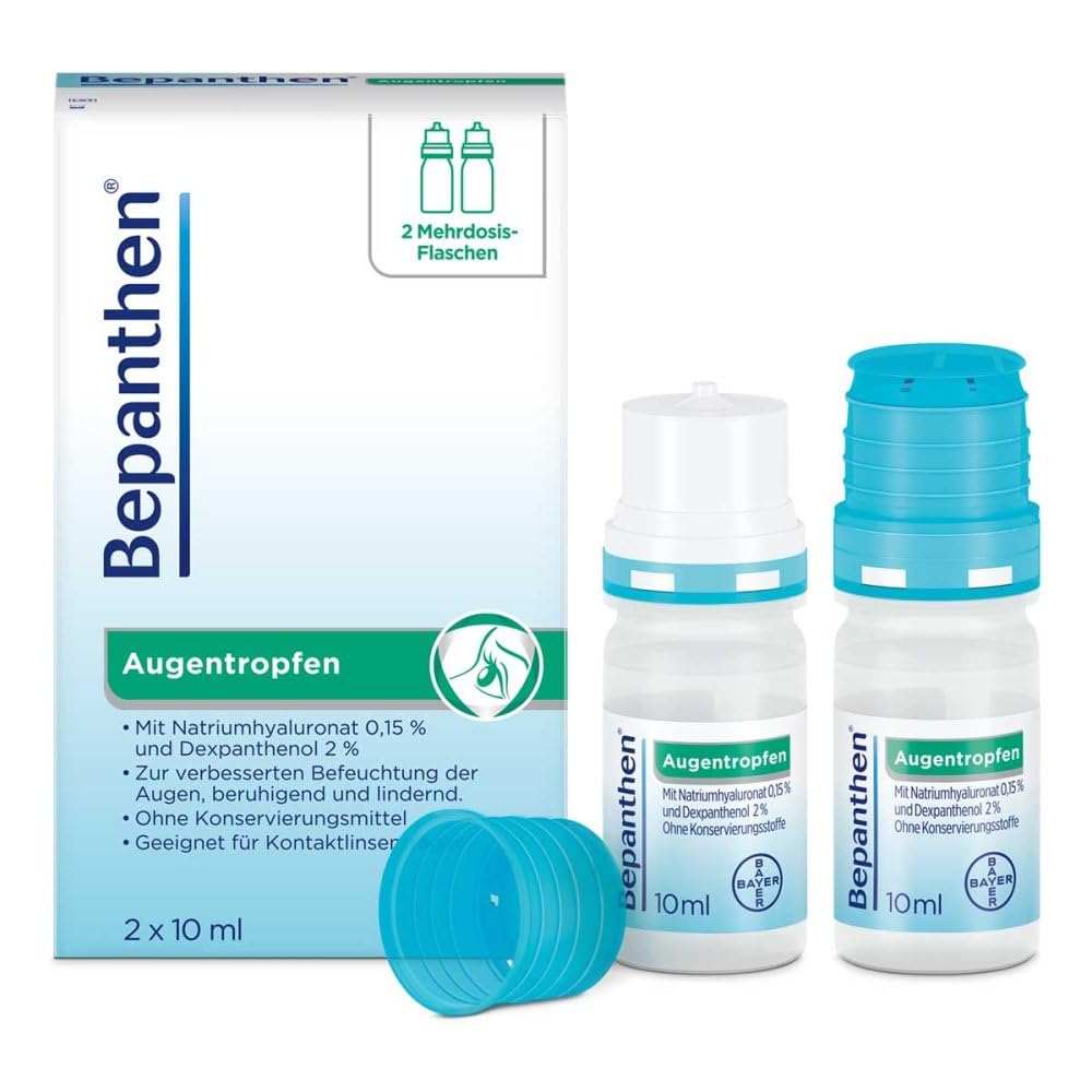 Bepanthen Augentropfen | trockene, juckende oder brennende Augen | langanhaltende Befeuchtung | fördert Regeneration | 2 x 10ml
