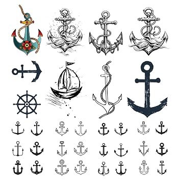 Anchor Ship Temporary Tattoo Sticker Waterproof Fake Tatoo Men Women Adult Boys Teens Body Art 10.5X6cm Set of 12 SF297