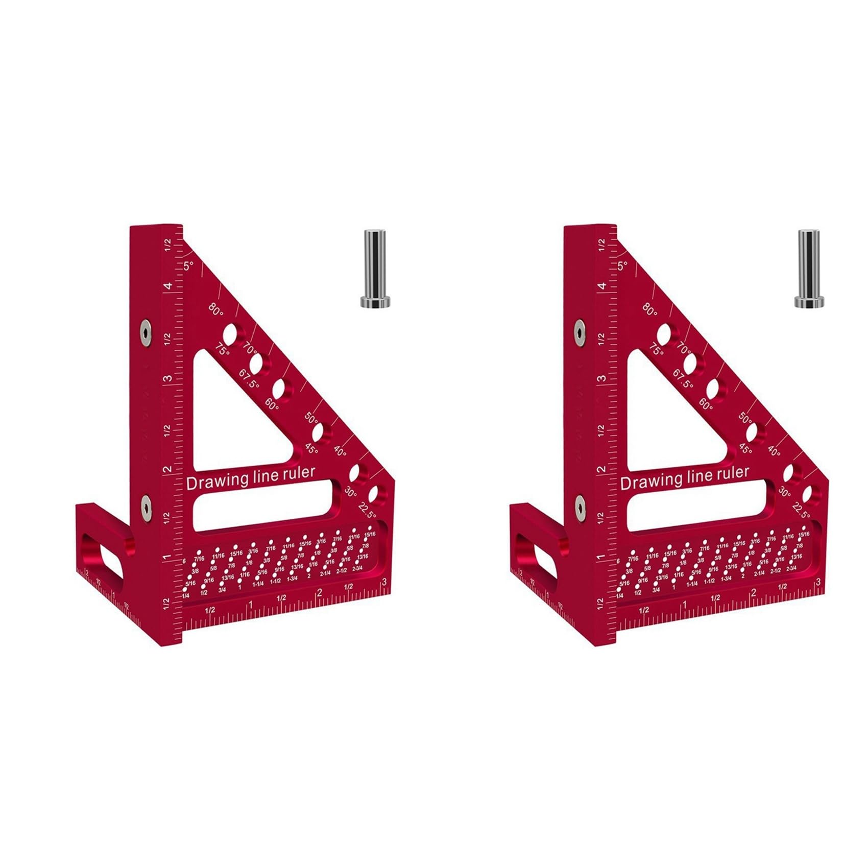 Jnchdghwa Red 2X Woodworking Carpenter Square Hole Scribing Ruler Measuring Ruler With Angle Pin Construction