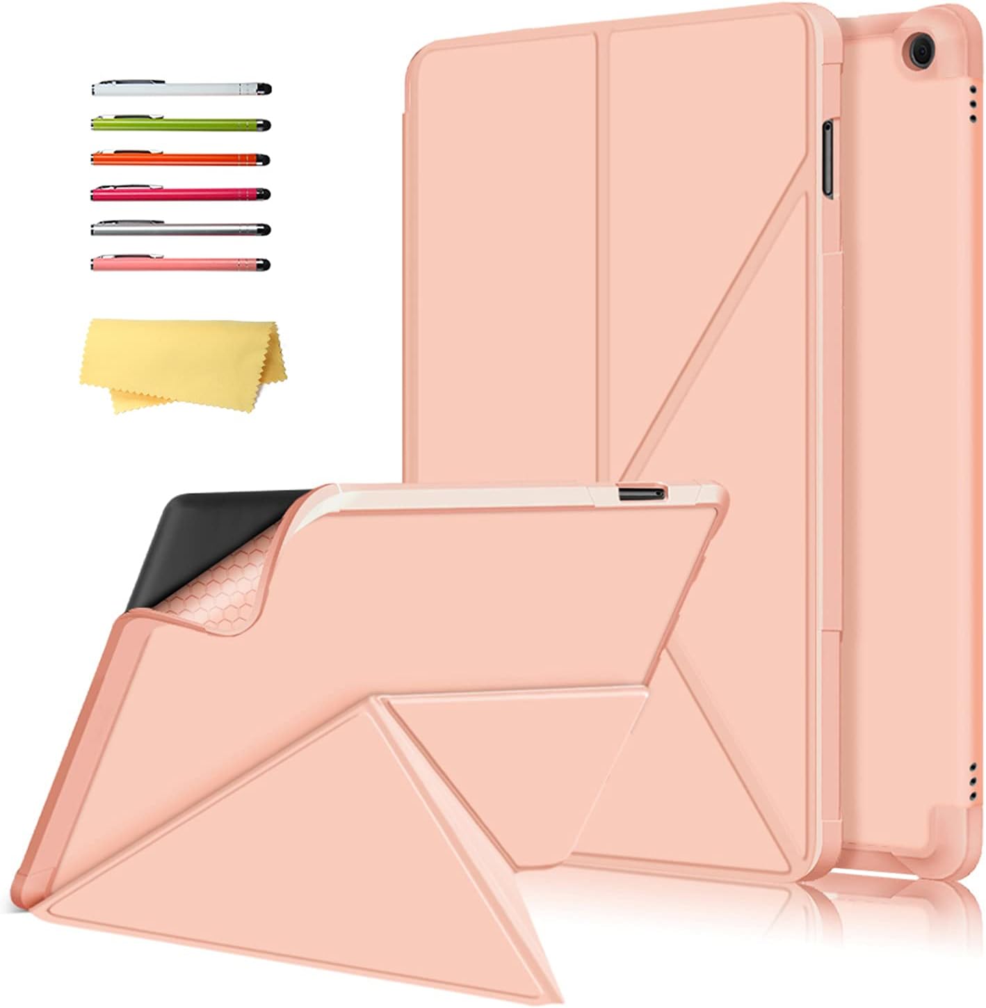 for Kindle Fire HD 10 & HD 10 Plus Case (13th/11th Generation, 2023/2021) 10.1 inch Folio Multi-Angle Stand [Auto Wake/Sleep] Magnetic PU Leather & Soft TPU Back Shockproof Cover, Rosegold