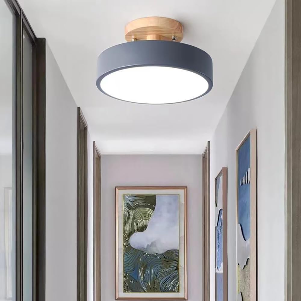 Lampa sufitowa LED z 1 światłem, możliwość ściemniania, 23 cm (9 cali), nowoczesny styl, drewniana 12 W, szara, do salonu, sypialni, kuchni, kuchni, regulowanej temperatury.