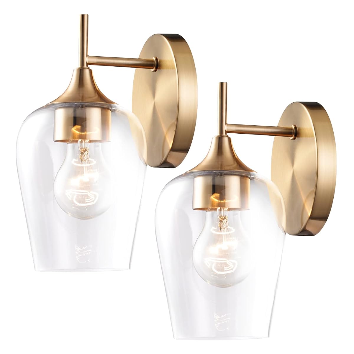 Hamilyeah Gold Wall Sconces Set of 2, Modern Vintage Brass Lighting with Clear