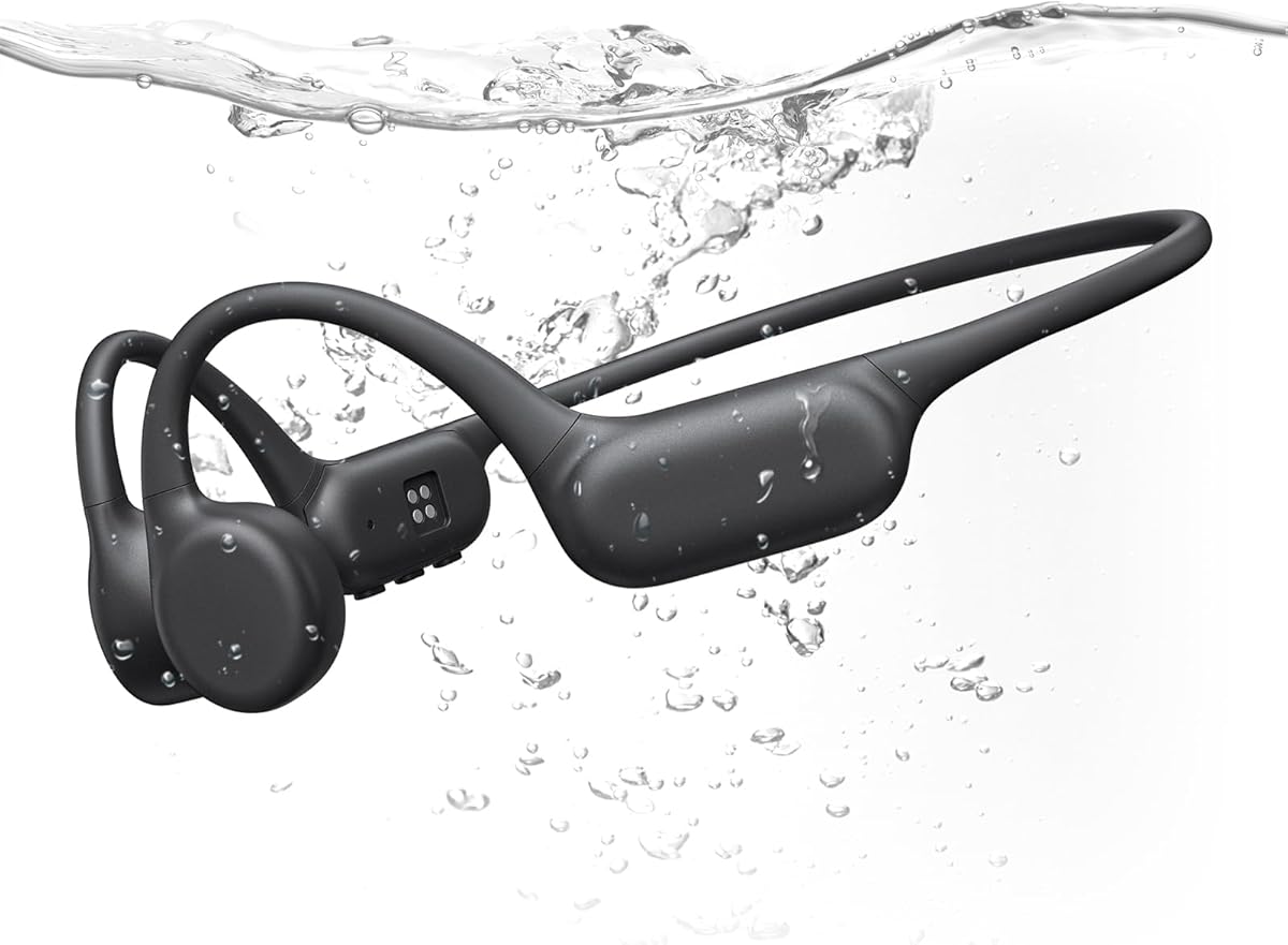 PSIER Bone Conduction Headphones IPX8 Waterproof Swimming Headphones Open Ear Headphones with MP3 Mode 32GB Memory Up to 8 Hours Playtime Bluetooth 5.4 Ear Buds Secure Fit for Running and Fitness