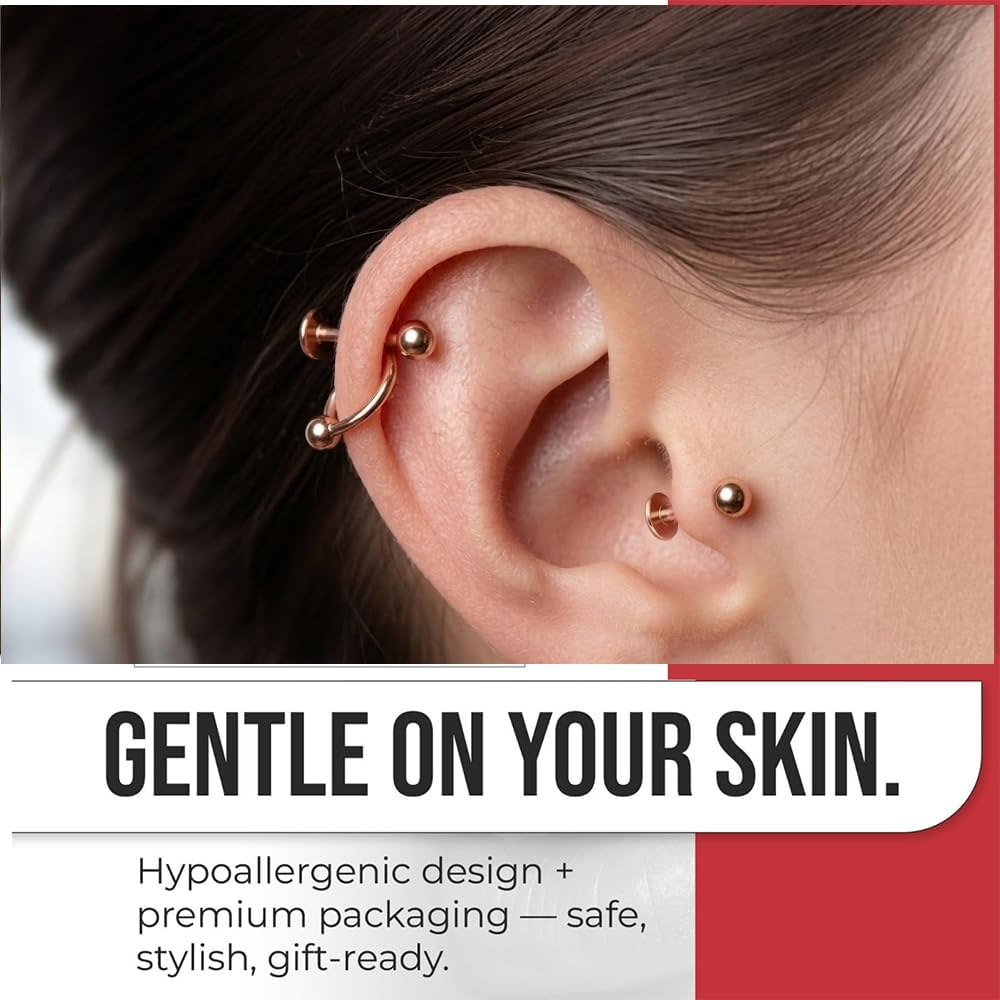 Rose Gold Anodized Top Ball with 16 Gauge 316L Surgical Steel Lip Labret - Tragus Bar Piercing - Labret Stud Helix - Tragus Piercing Jewelry