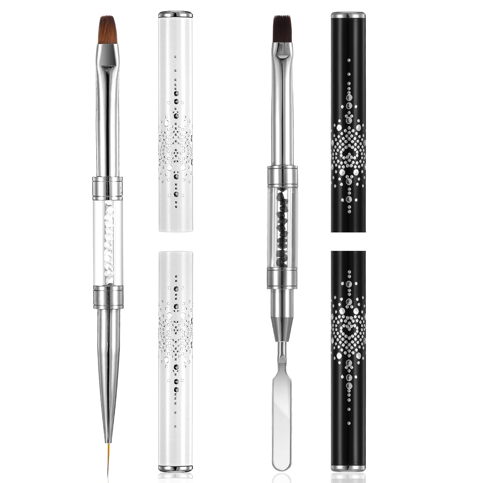 2 Pcs Builder Gel Brush?Poly Dual Ended Flat Gel Nail Brushes 2 In 1 Design Flat Manicure Spatula with Transparent Pen Box for Gels Acrylic Nails Extension(White?Black)