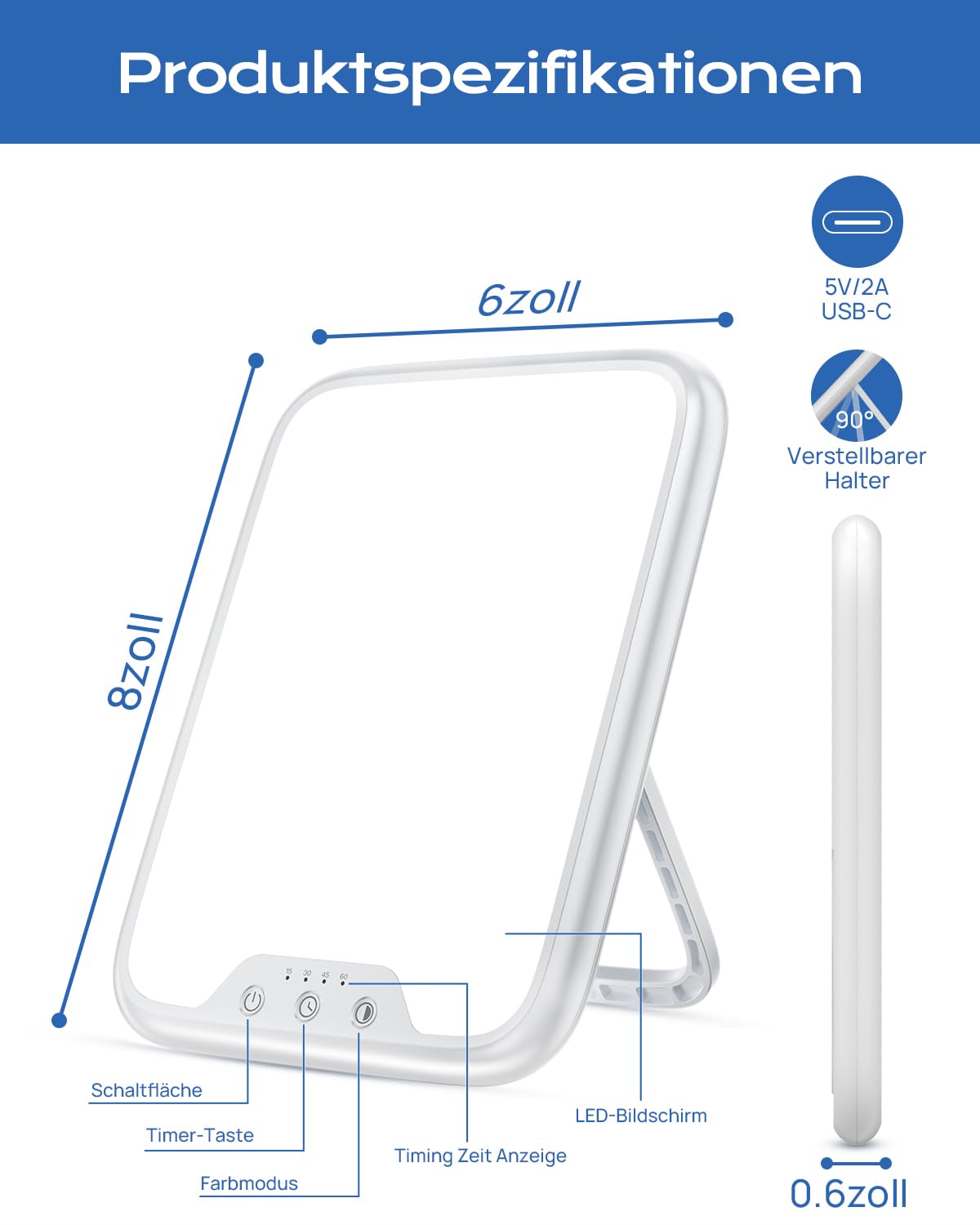 Tageslichtlampe 10000 Lux UV-Frei Sonnenlicht Lampe für Depressionen, Lichttherapielampe mit Memory Funktion, 4 Timer, 3 Farbtemperaturen, Stufenlose Helligkeit, Faltbar