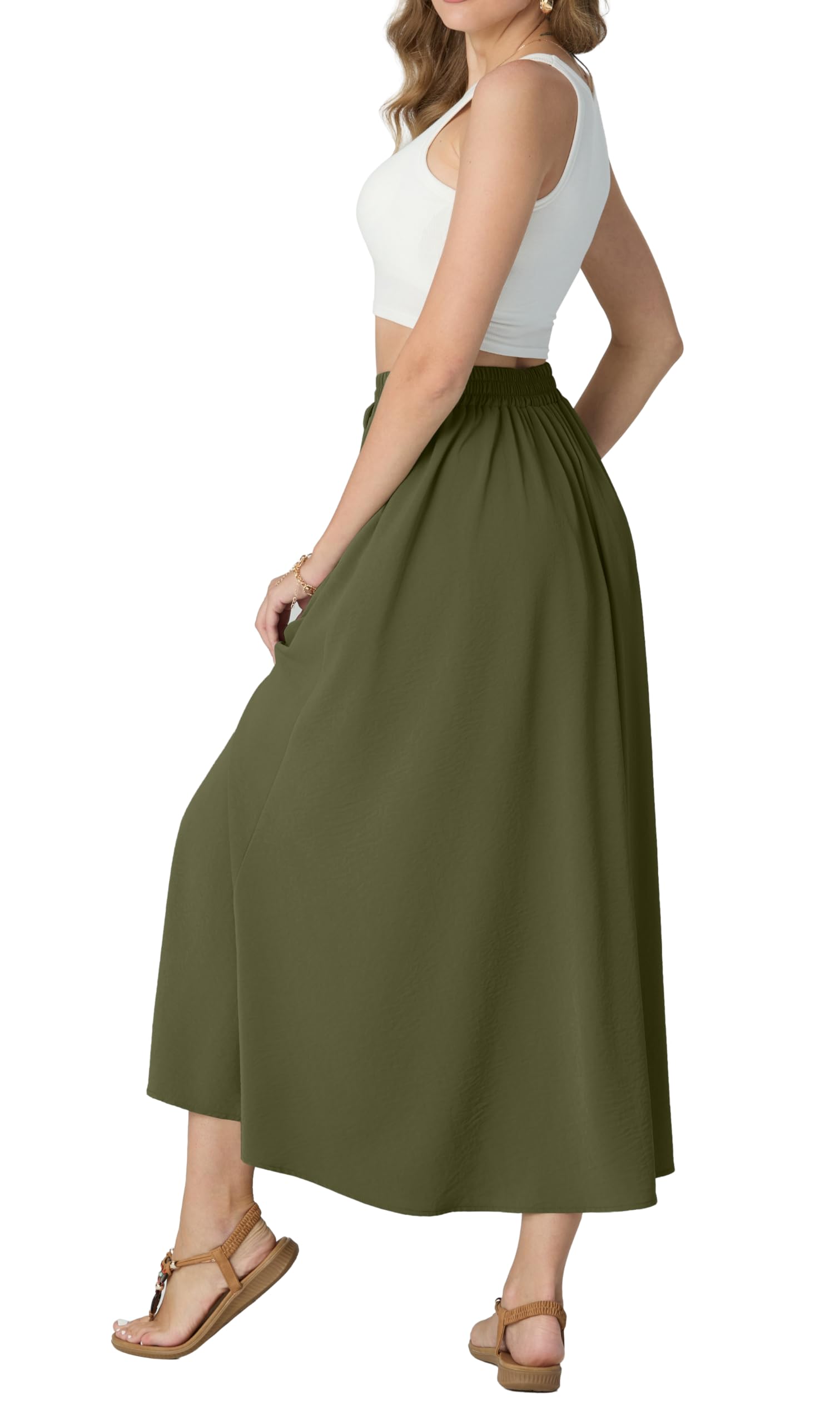GRECERELLE Damska spódnica letnia, długa spódnica w stylu boho, linia A, elegancka spódnica maxi, sukienka plażowa, długa spódnica z kieszenią, lekka i przewiewna