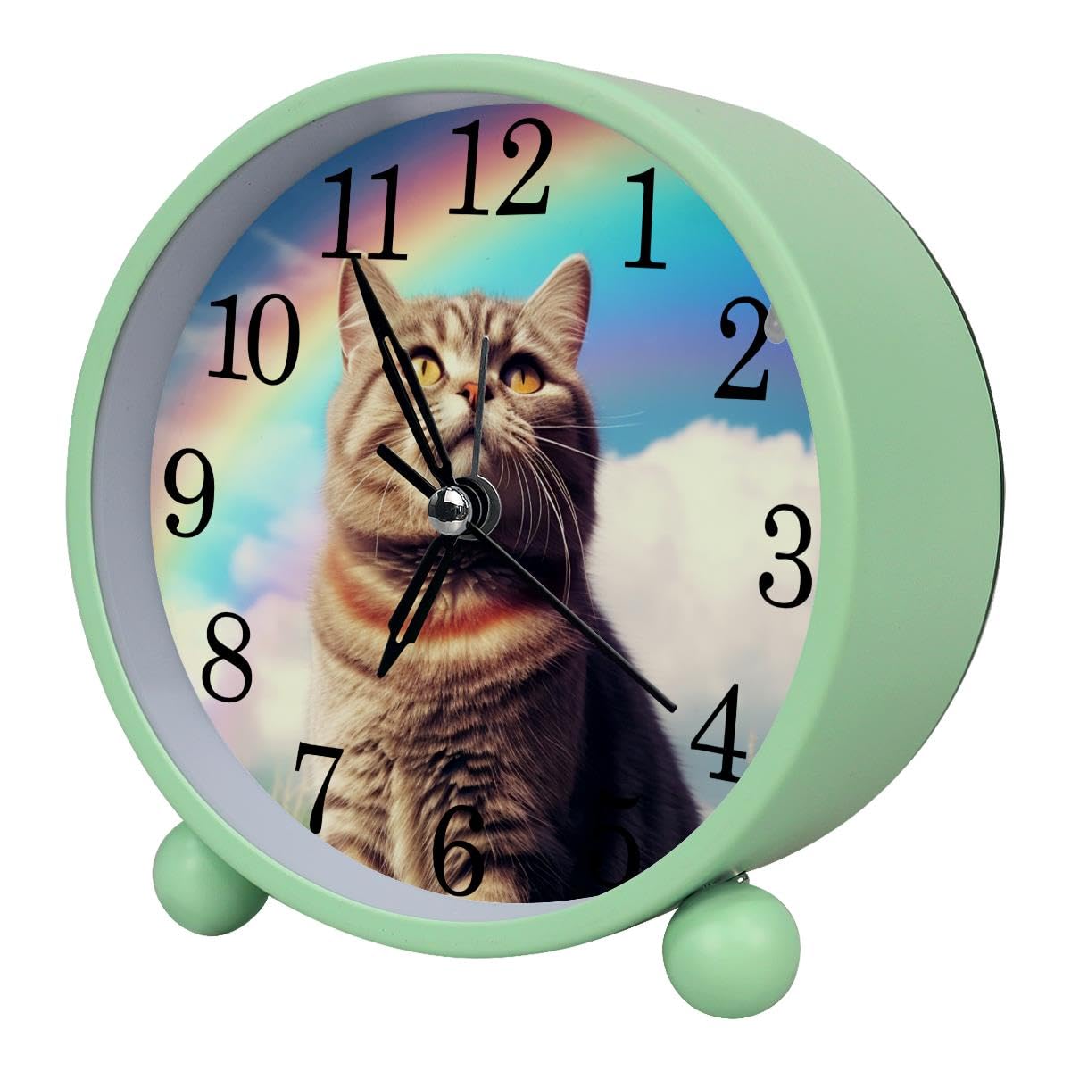 Luoweisi Alarm Clock Cat Rainbow, Silent Non-Ticking with Night Light