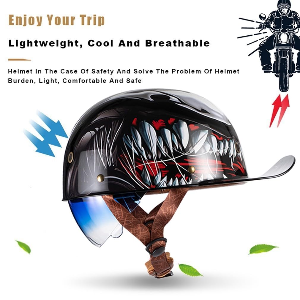 Motorrad Halbhelm Halbschalenhelm Baseballmütze-Helm ECE-Zulassung Motorradhelm Baseball Cap Blaue GläSer Mit Farbverlauf Mit Atmungsaktiven Poren Schnellverschluss M-2XL 57-64CM