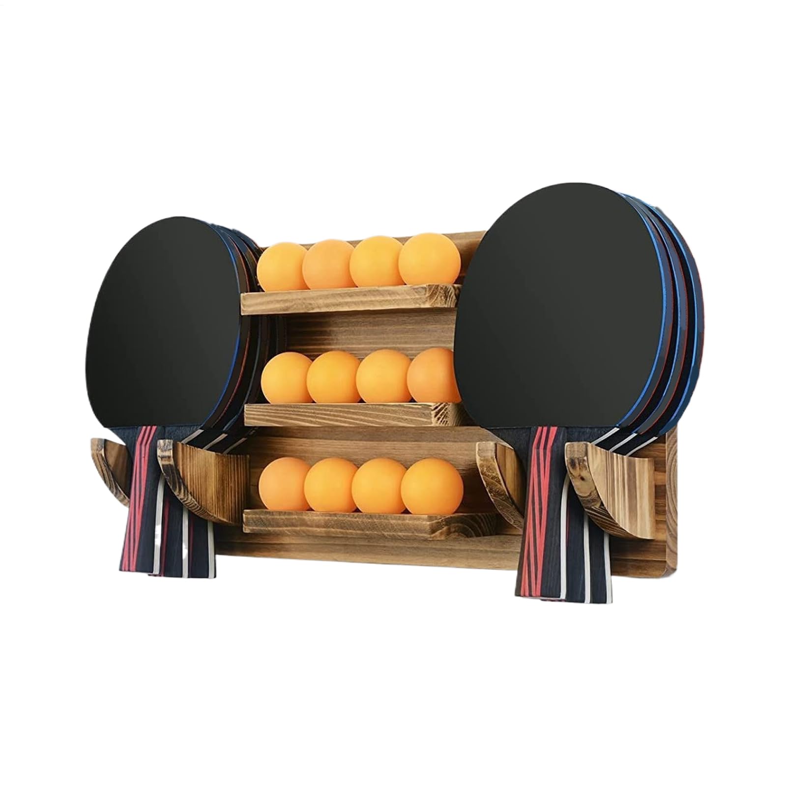YNPQTDS Table Tennis Bat Holder pings Pong Racket Rack Wooden Tennis Racket Organizer Decorative Display Organizer Paddle Display Holder for 6 Bats and 12 Balls for Home Wall Door