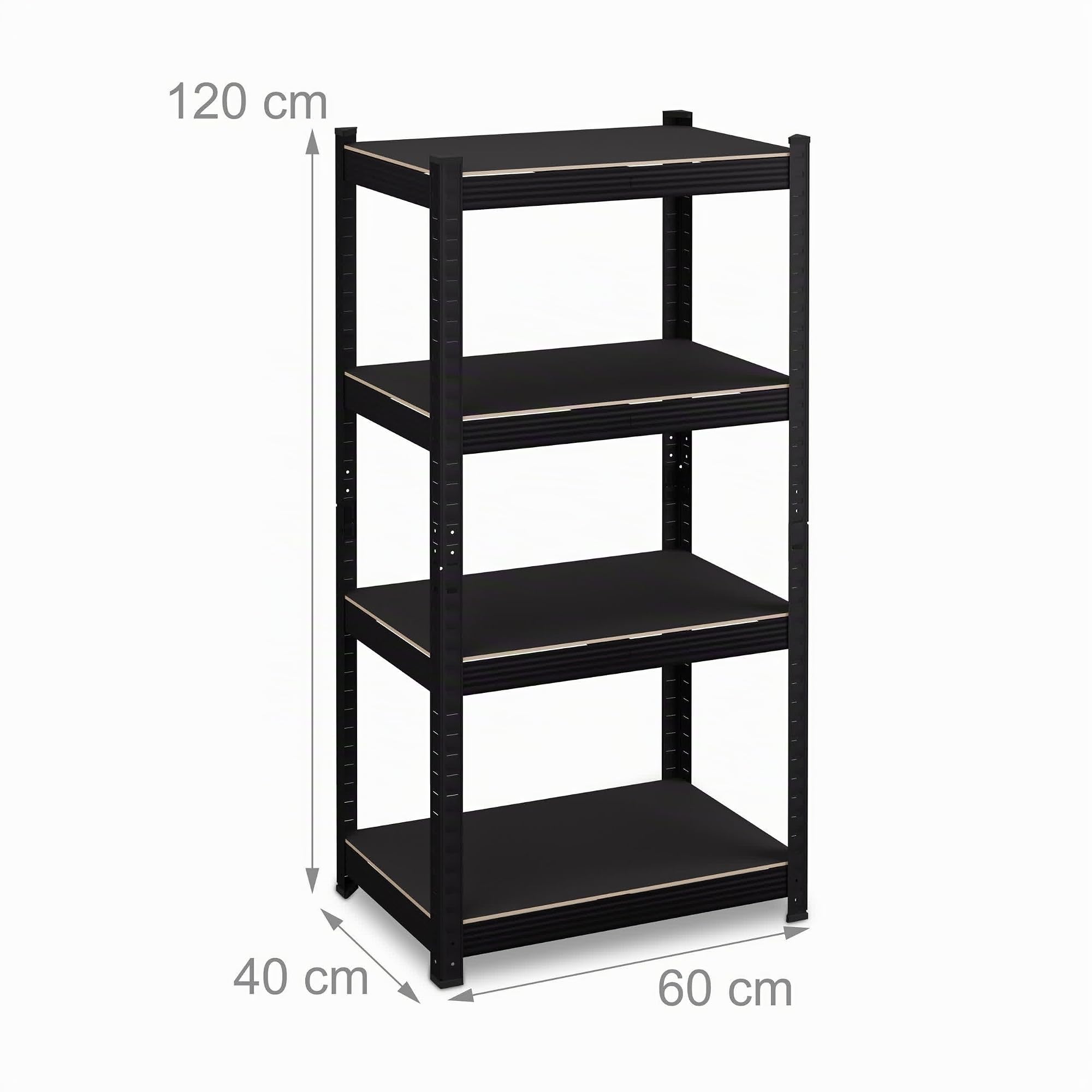 Relaxdays Scaffale Carichi Pesanti, 1000 kg, 4 Ripiani Alta Portata, 120x60x40 cm, per Garage e Cantina, Acciaio, Nero
