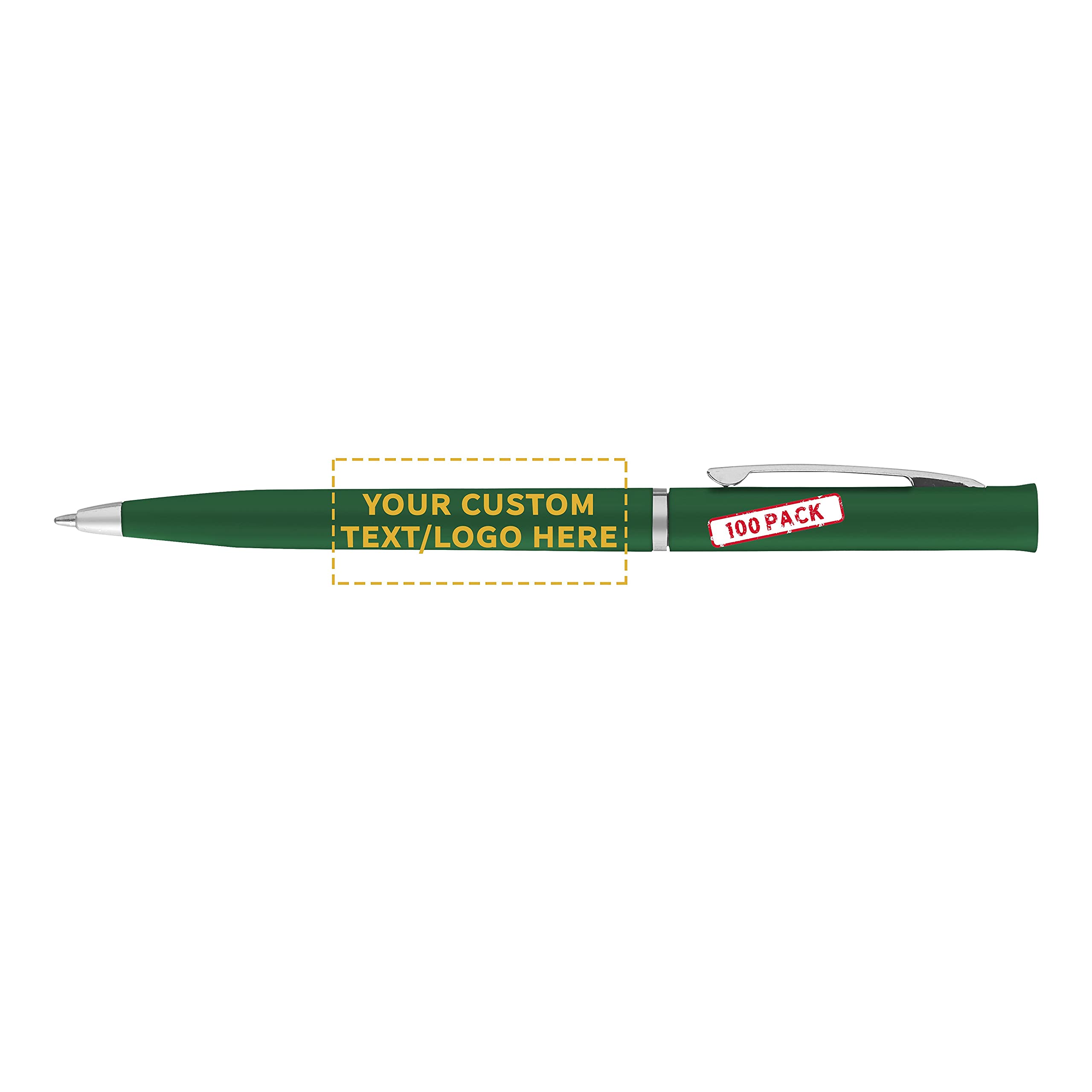 DISCOUNT PROMOS Personalized Alston Twist Action Pens with Chrome Finish Clip and Trim - 100 pack - Plastic Pens - Customizable Text, Logo - Green