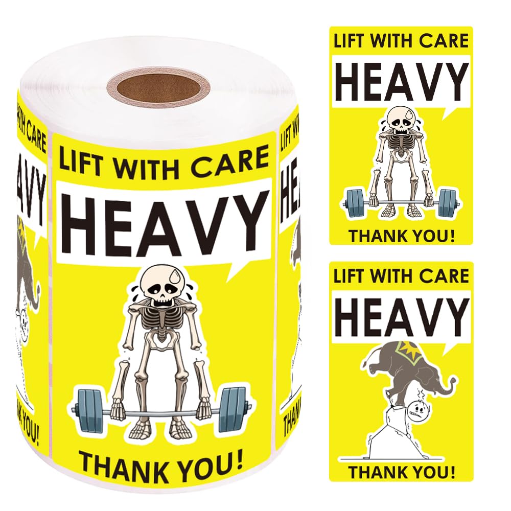 1step2dream Funny Caution Heavy Sticker| 2×3 Inch Skull and Elephant Design | Humorous and Witty Labels for Heavy Special Handling Shipping and