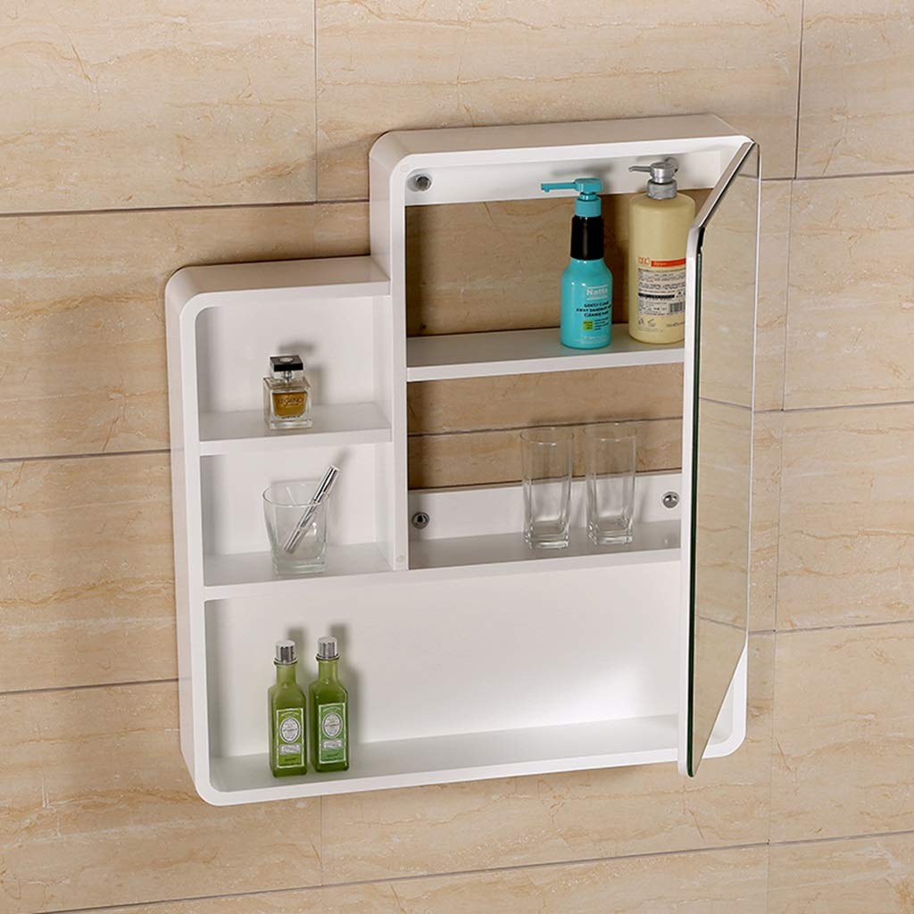 EsEntL Spiegelschränke für Badezimmer, wandmontierter Badezimmerspiegel mit Tür, runder Eck-Aufbewahrungsschrank, Badezimmerspiegel mit Regal (Farbe: Weiß, Größe: 70 x 14 x 80 cm)