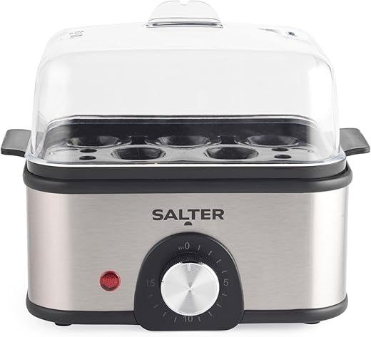 Salter Electric Multi Egg Boiler, 8 Egg Capacity Cooker, Great for Soft Dippy, Hard and Poached Eggs, Includes Measuring Cup, Removable Egg Rack and 2 Poaching Trays, Compact, 500 W, Silver, EK6213