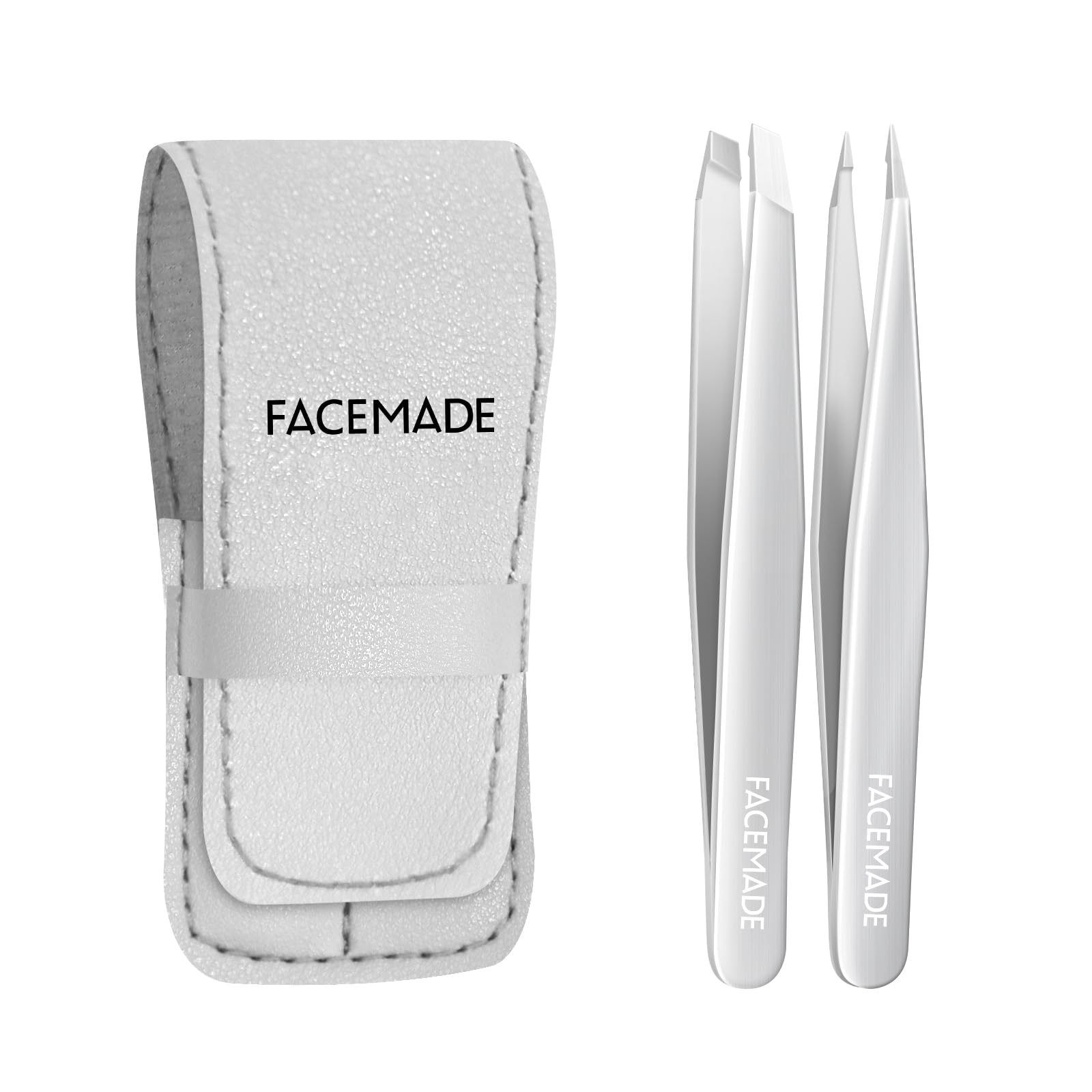 2 Pack Tweezers- Professional Stainless Steel Tweezers for Men and Women, Precision Eyebrow Tweezers for Facial Hair, Chin, and Ingrown Hair Removal (Silver)