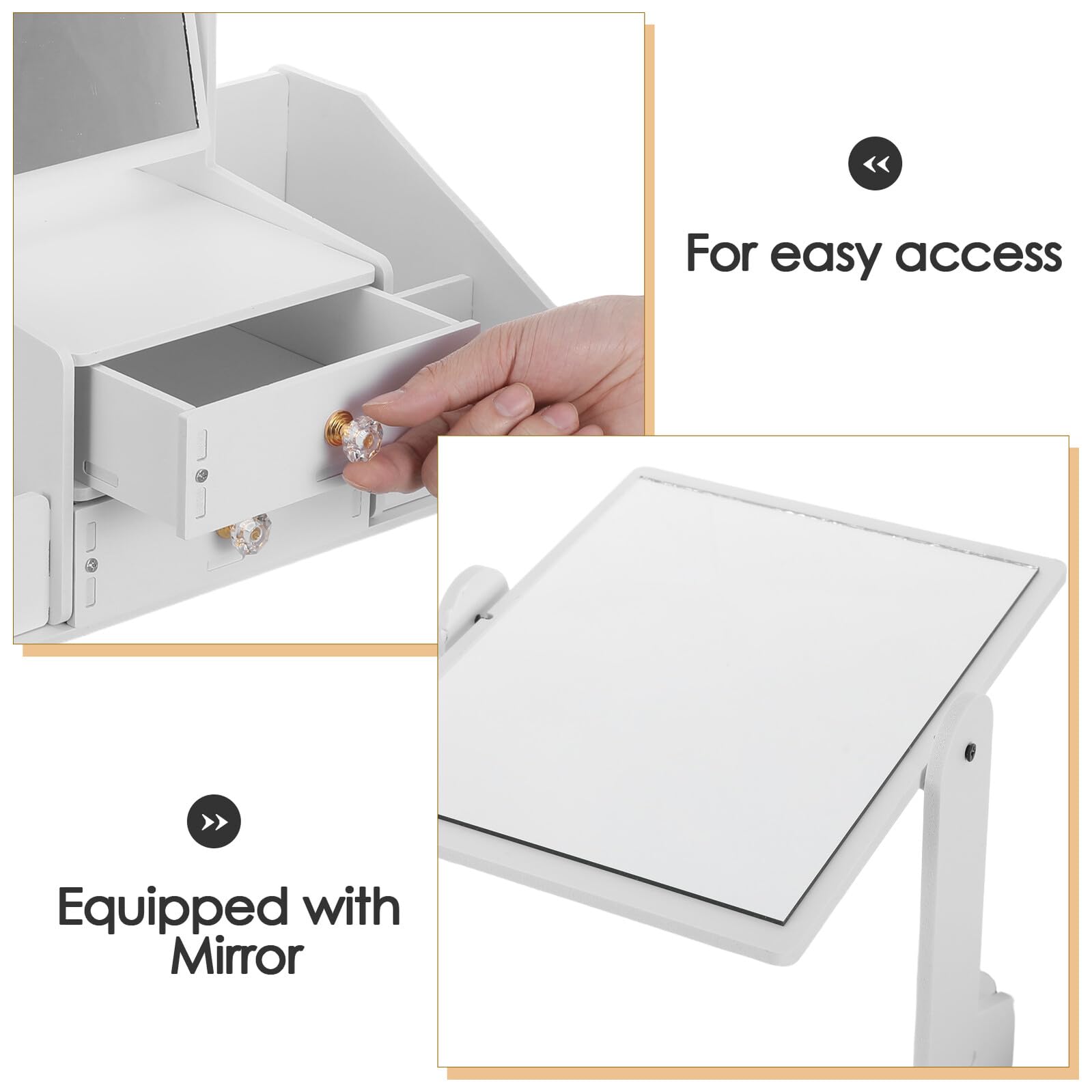 Abaodam Organisateur de Maquillage Multifonction et Tiroirs Pratiques en Bois Plastique Blanc avec Miroir en Verre pour Cosmétiques et Soins Peau