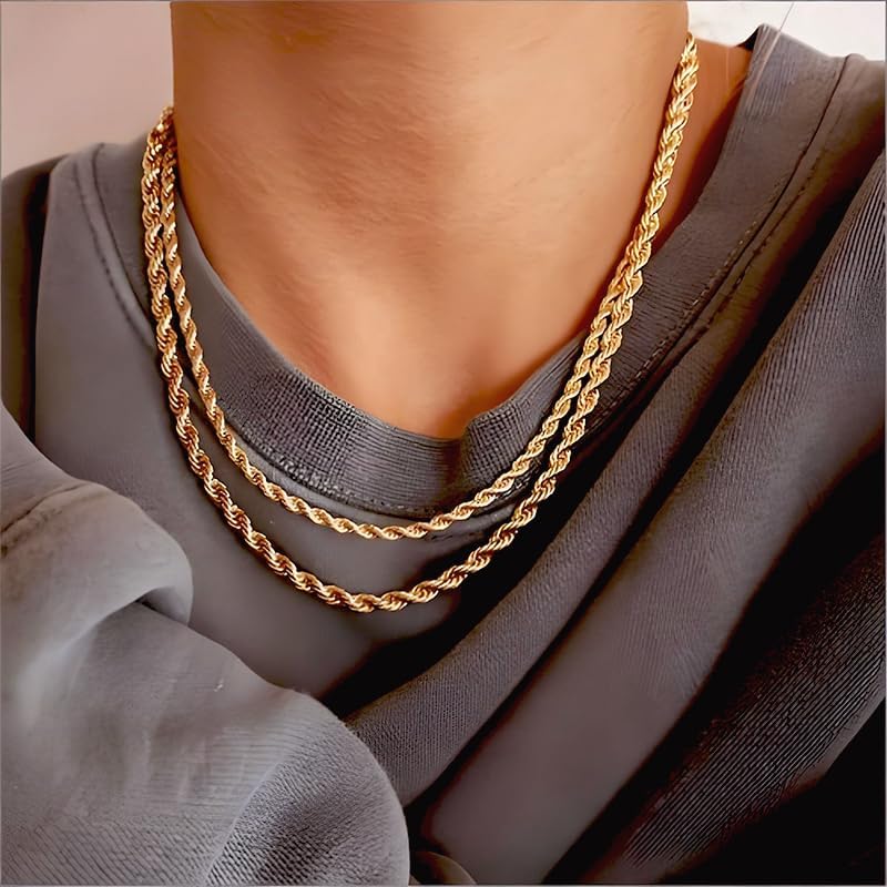 14K Real Yellow Gold Rope Chain Necklace for Men & Women, Solid Gold Jewelry, Everyday Wear or Gift for Him & Her, Width 1.5–4.2mm, Length 16–36 Inches