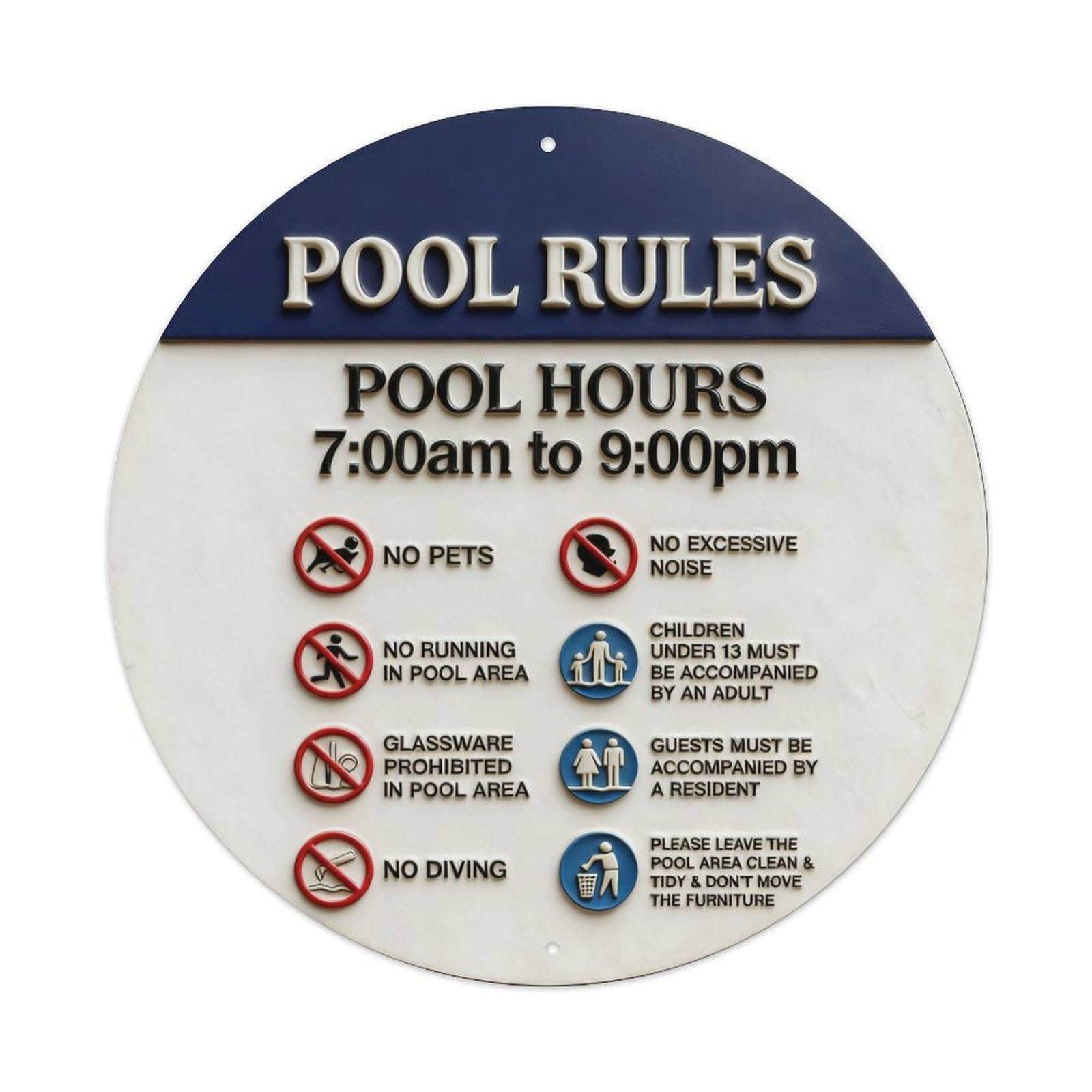 Pool Rules Sign With Icons And Text Round Metal Tin Sign Vintage Wall Decor, Bar Garage Cafe Kitchen Home Wall Art Poster 8x8inches