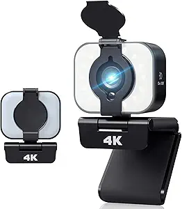 2021 New Version 4K Upgraded Webcam with Adjustable Fill Light and Privacy Cover USB Camera with Microphone Wide Screen Pro Streaming Desktop Laptop Mac Webcam for Face Time Streaming and Conferencing